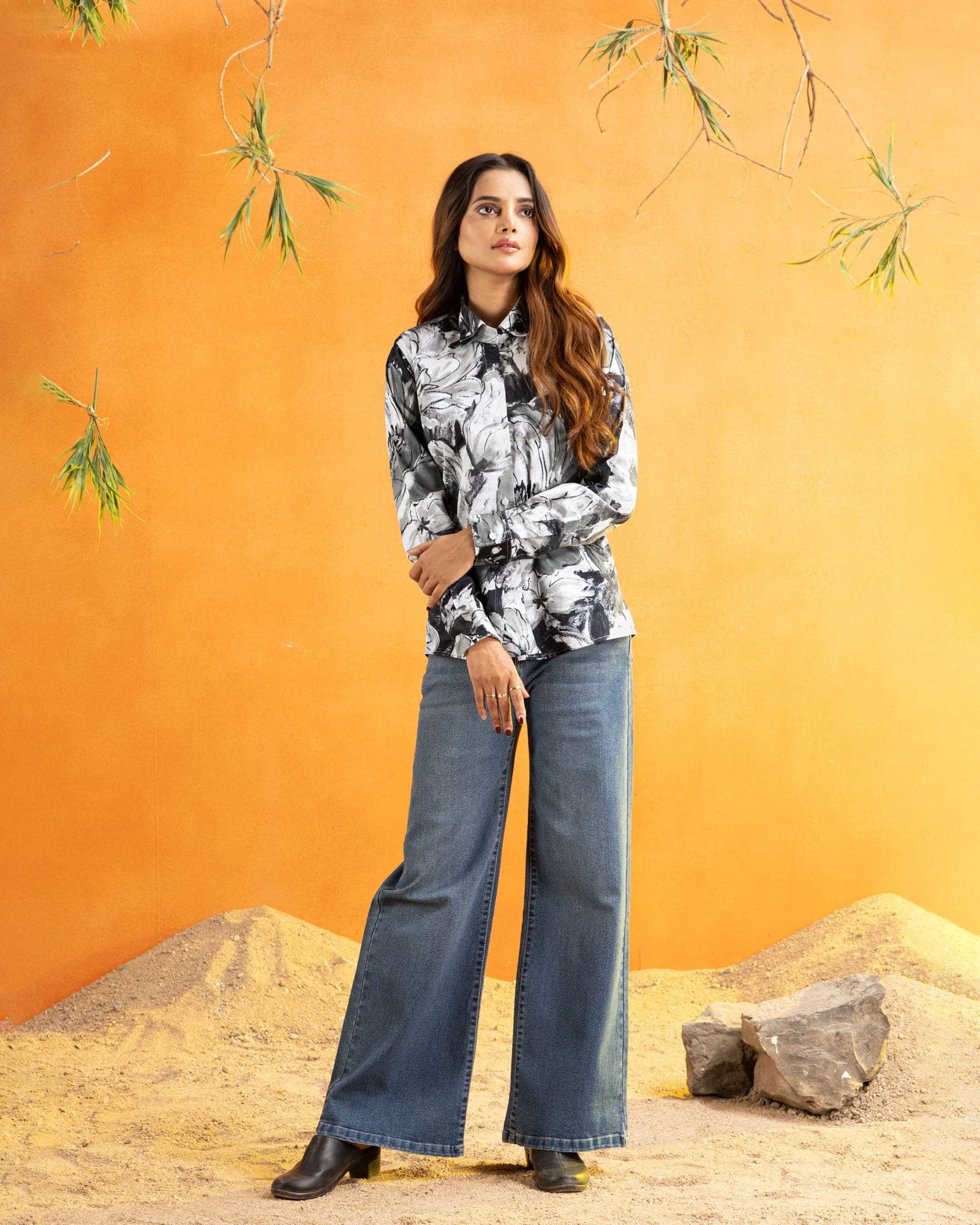 Bloom Green Design Cotton Women Shirt