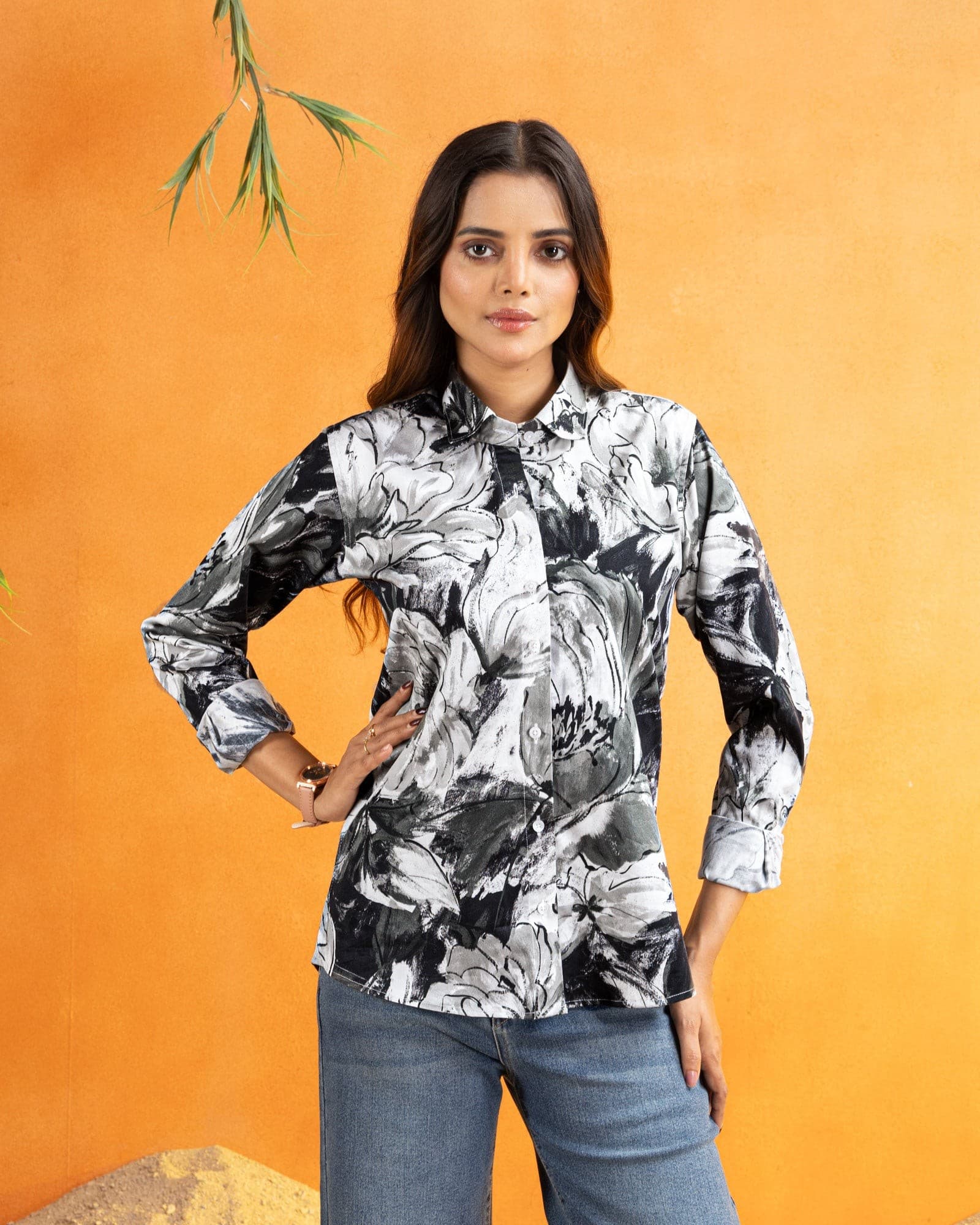Bloom Green Design Cotton Women Shirt