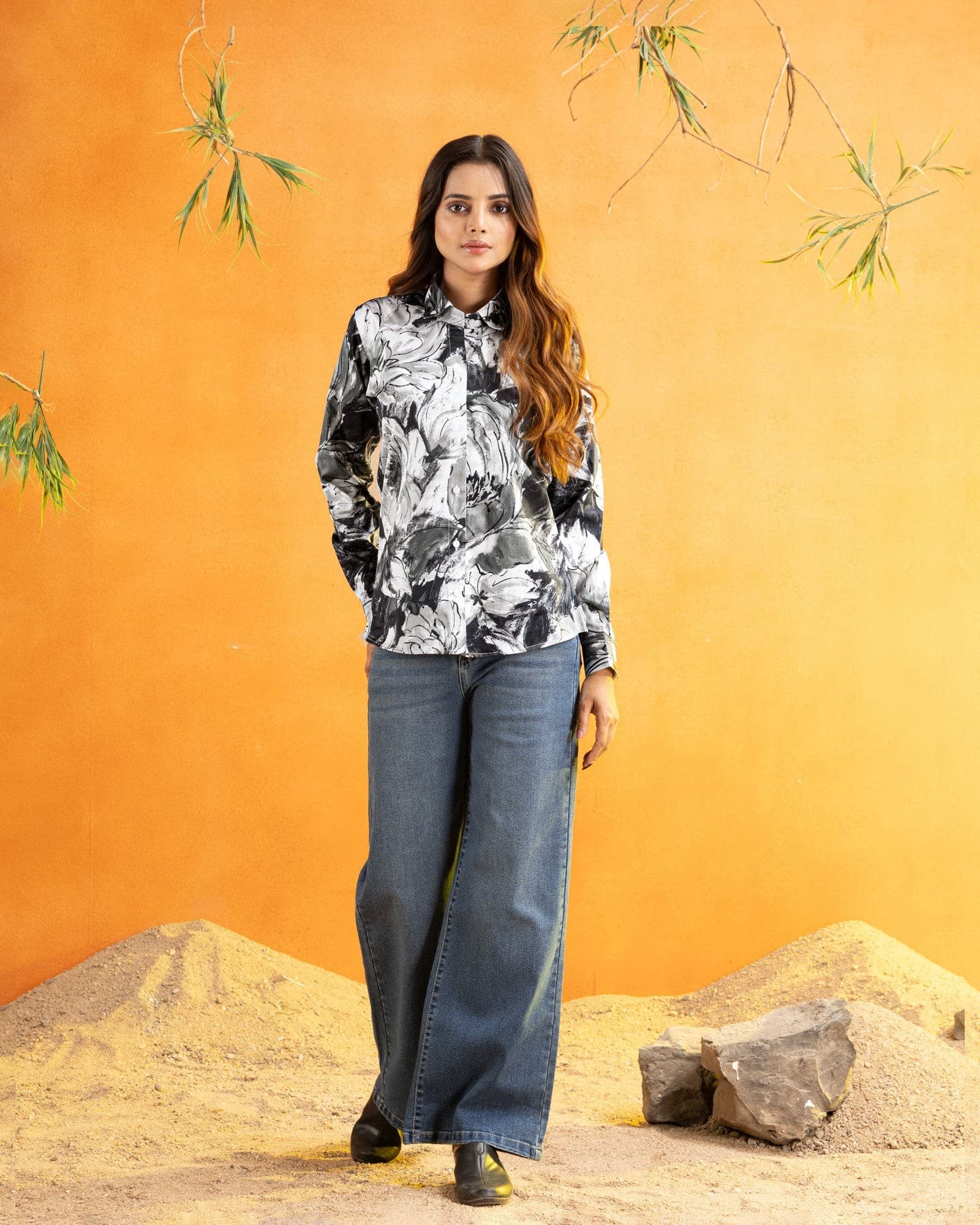 Bloom Green Design Cotton Women Shirt
