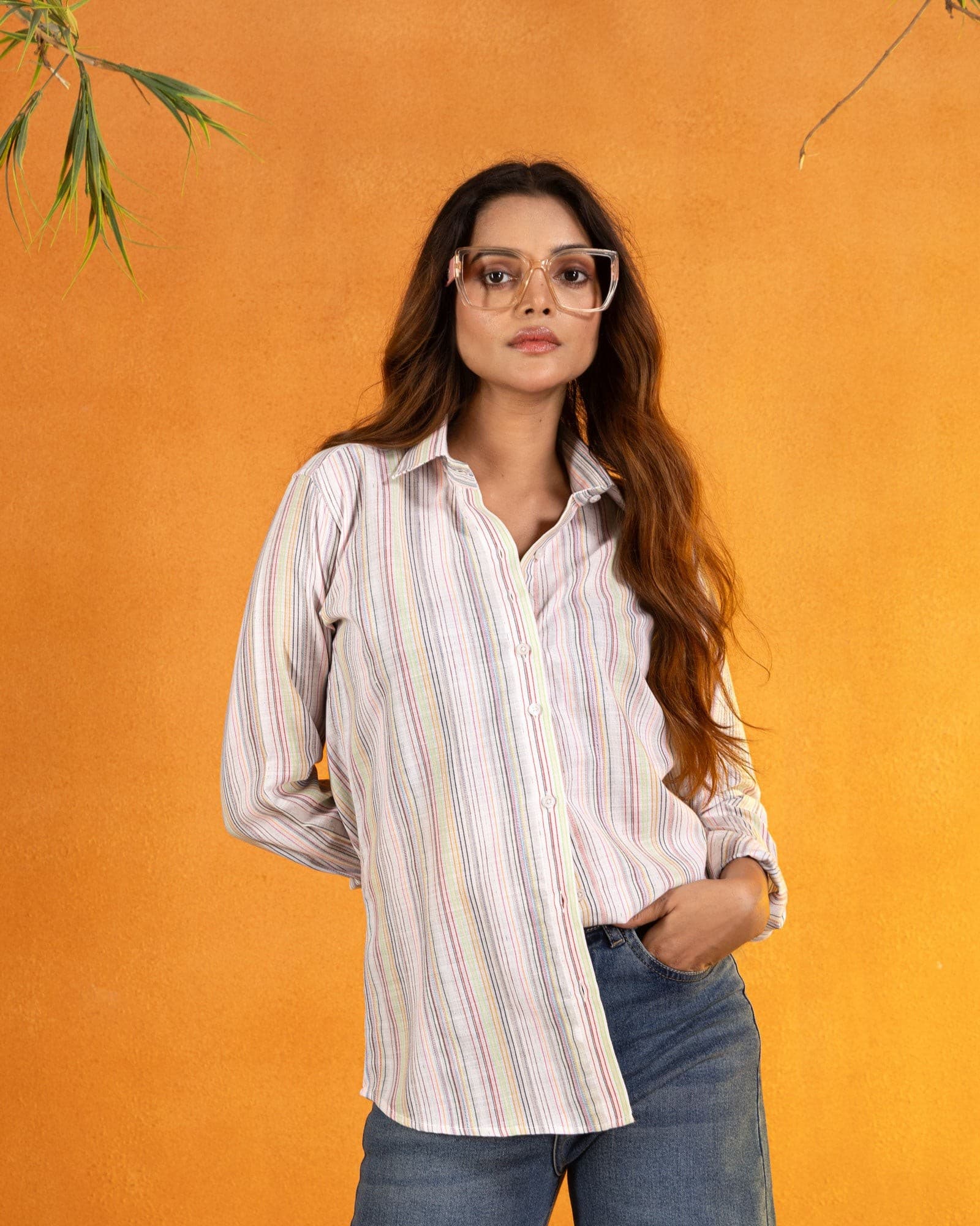 Bloom Multicolor Stripes Linen Women Shirt