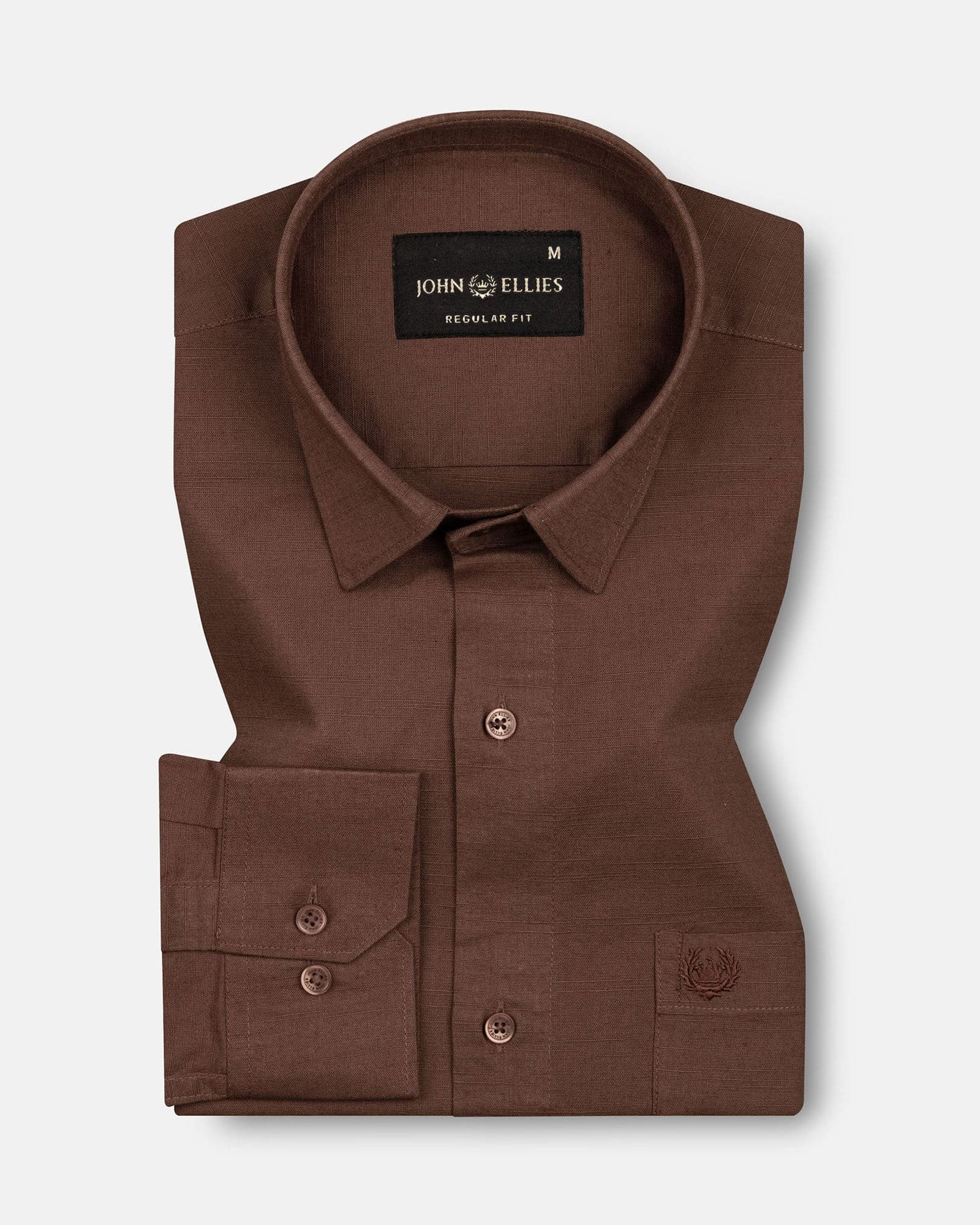 Amess Brown Plain Linen Shirt