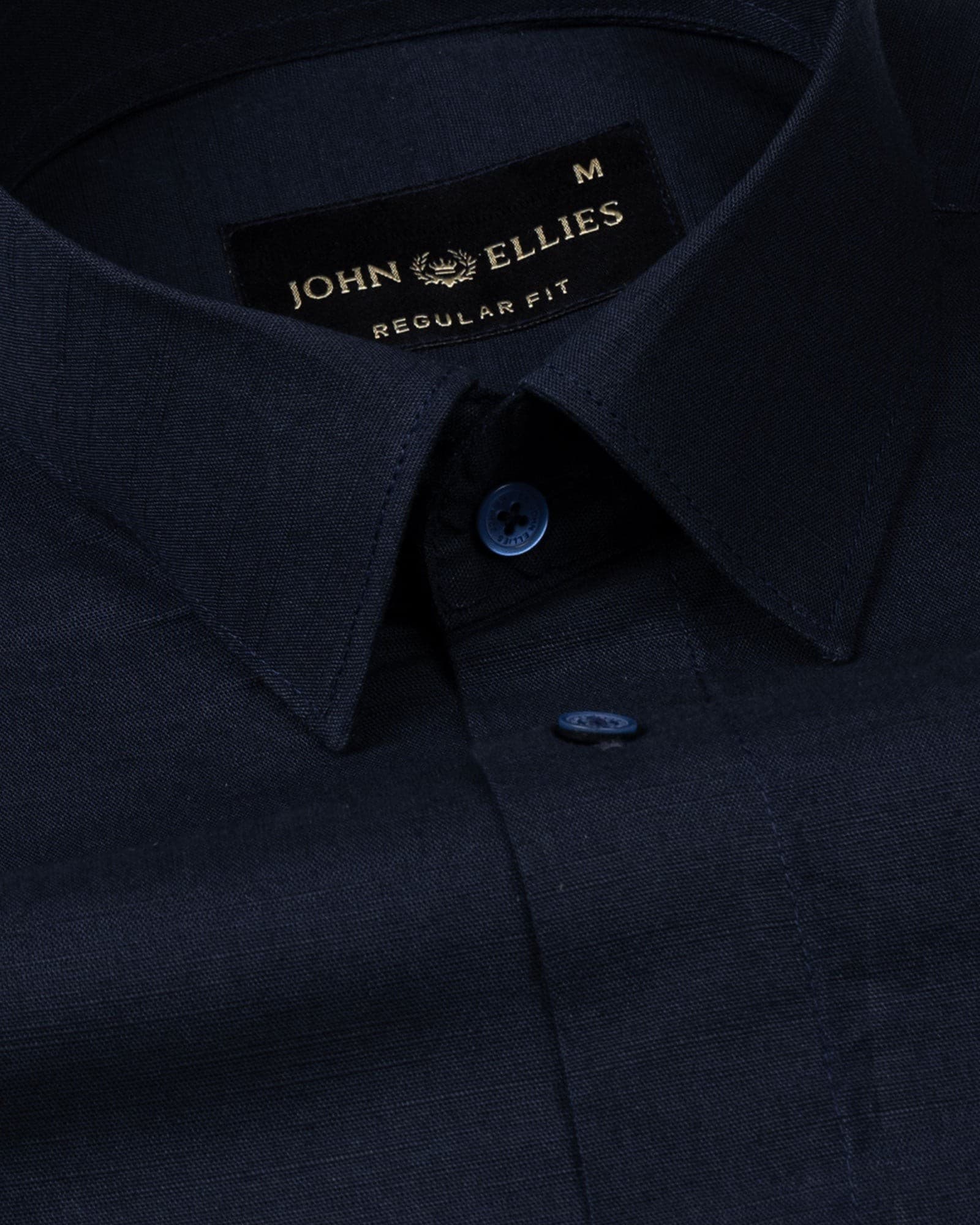 Amess Navy Blue Plain Linen Shirt