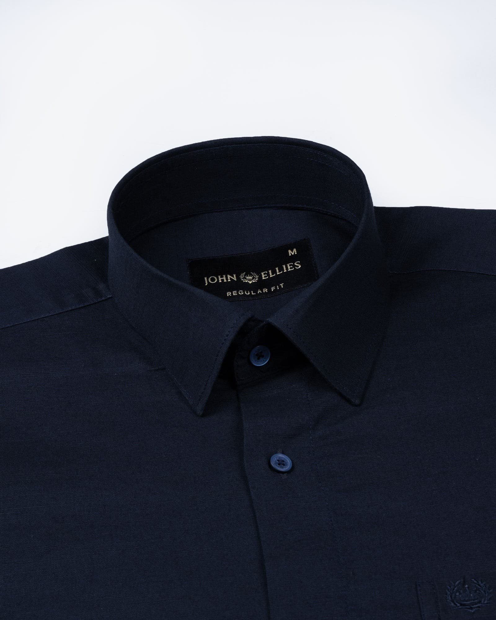 Amess Navy Blue Plain Linen Shirt