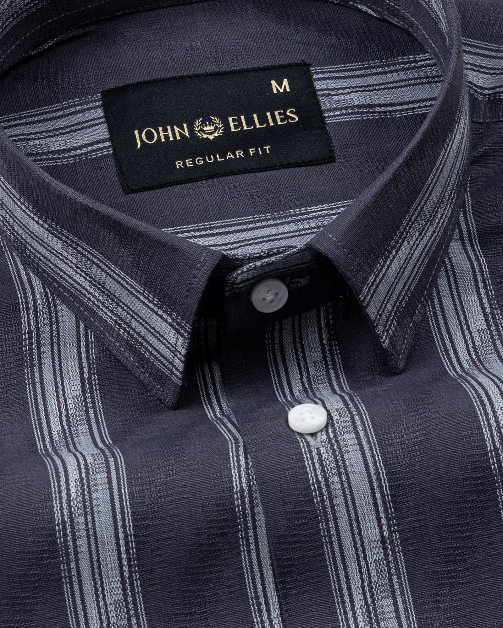 Rownin Charcoal Grey Cotton Stripes Shirt
