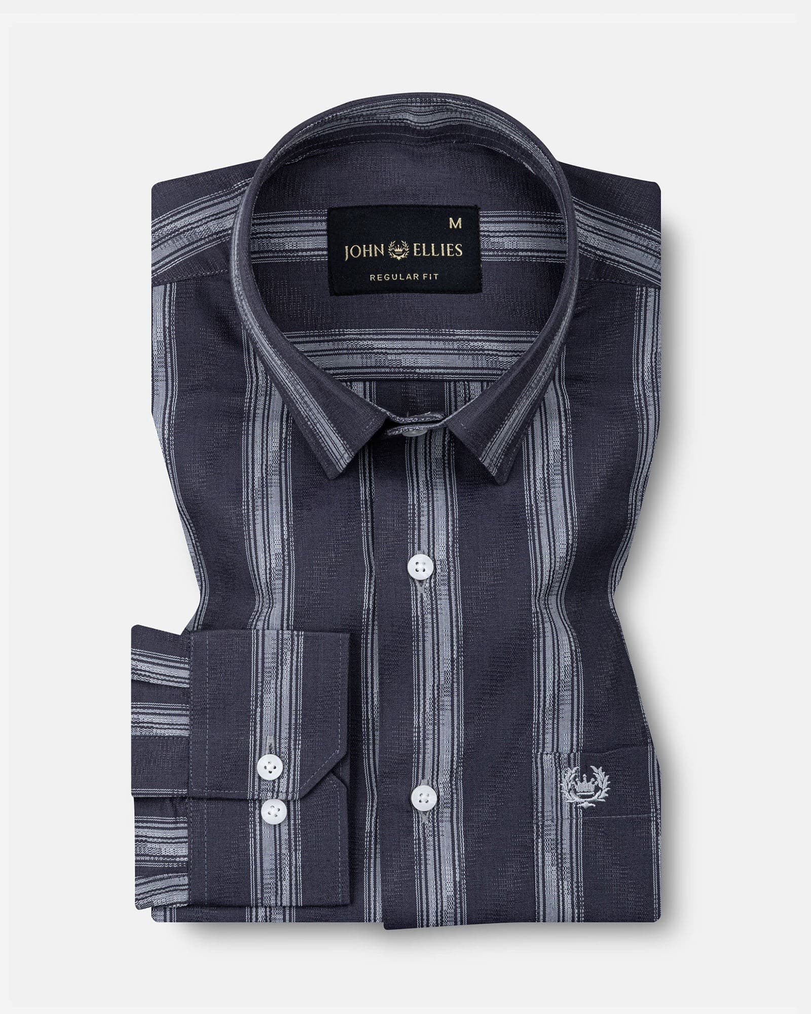 Rownin Charcoal Grey Cotton Stripes Shirt