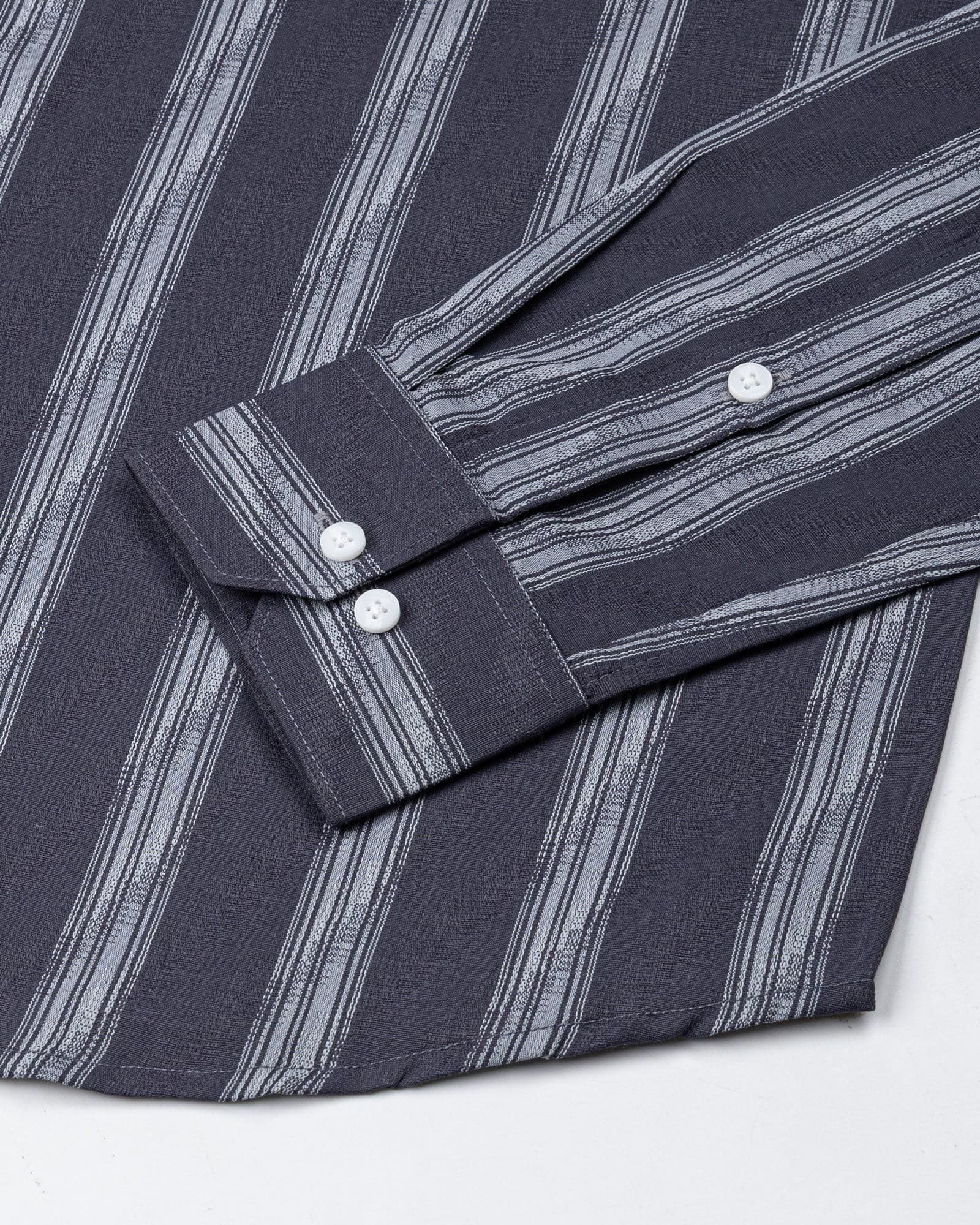 Rownin Charcoal Grey Cotton Stripes Shirt