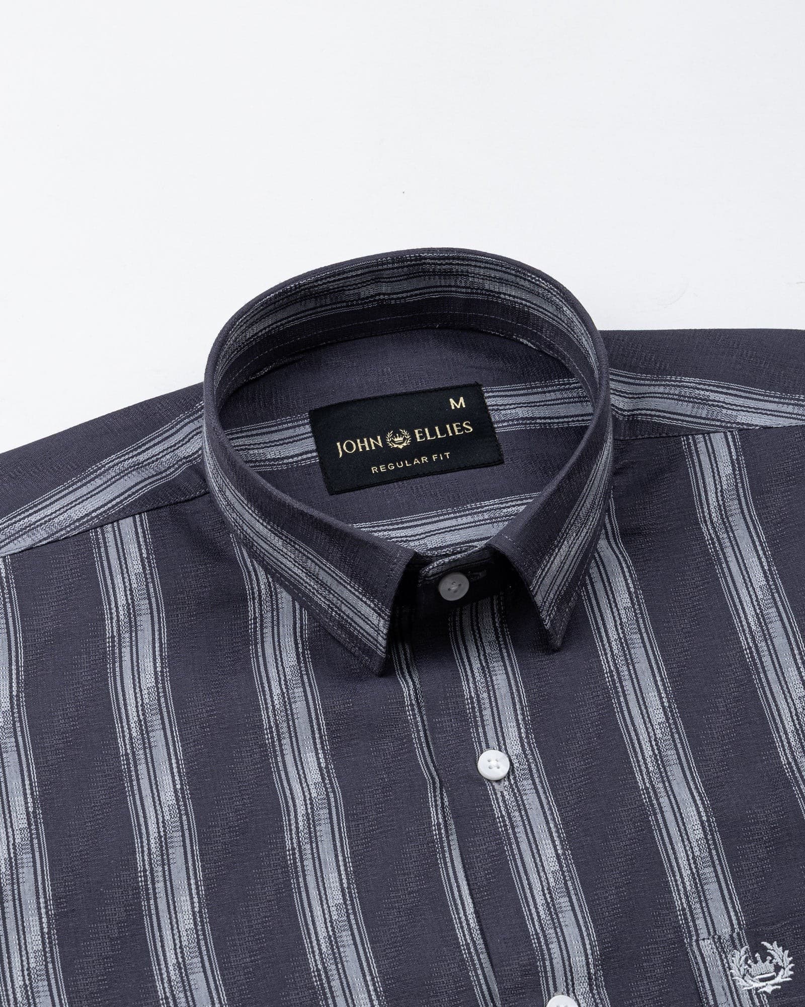 Rownin Charcoal Grey Cotton Stripes Shirt