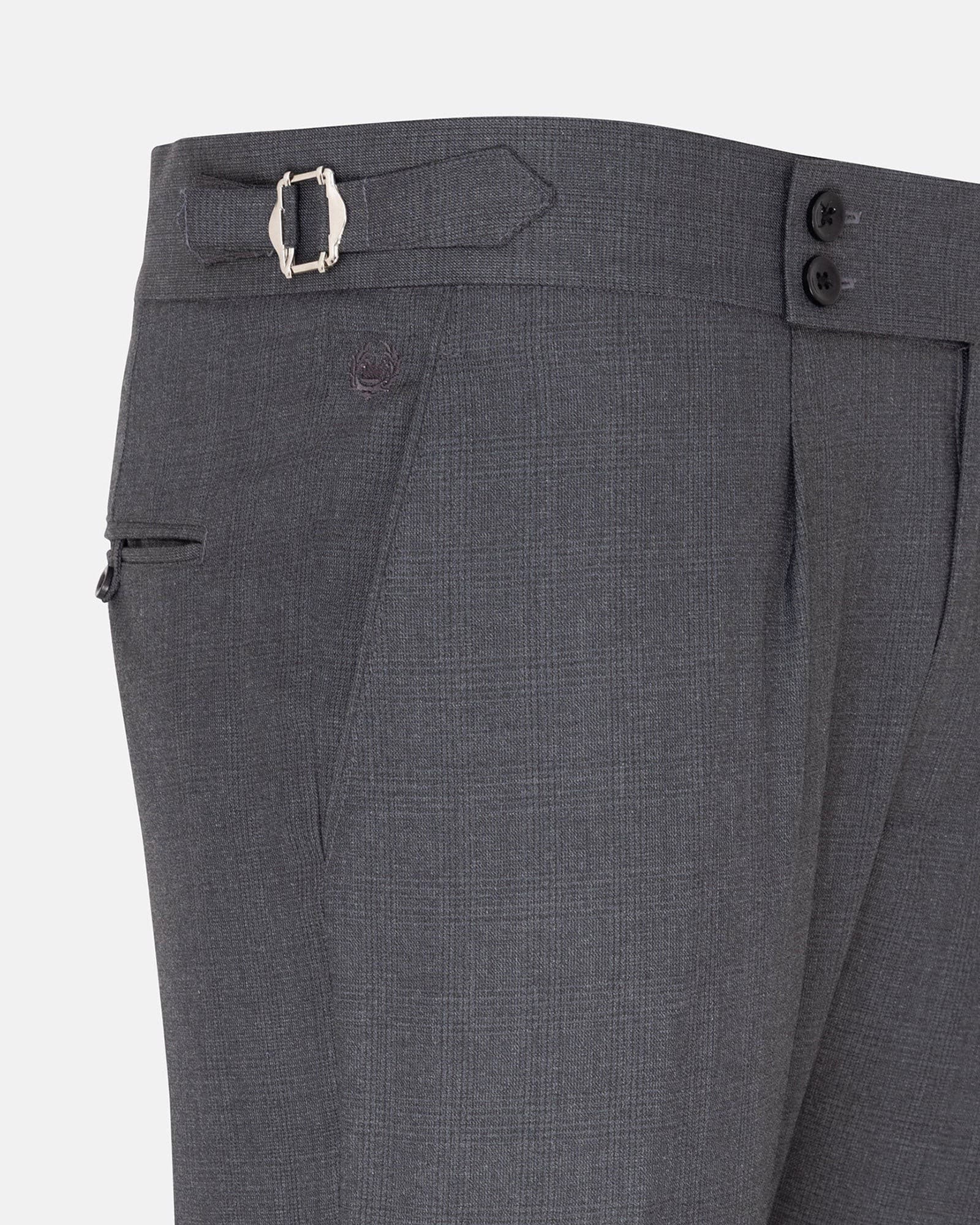 Vittorio Grey Checked Formal Single Pleated Italian Pant