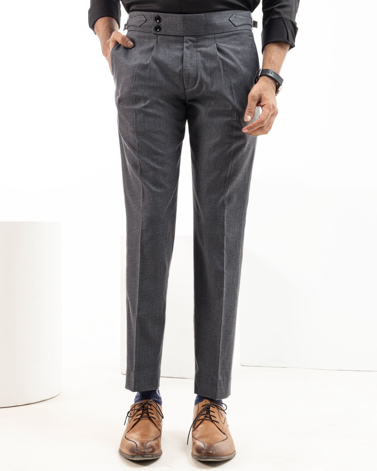 Vittorio Grey Checked Formal Single Pleated Italian Pant