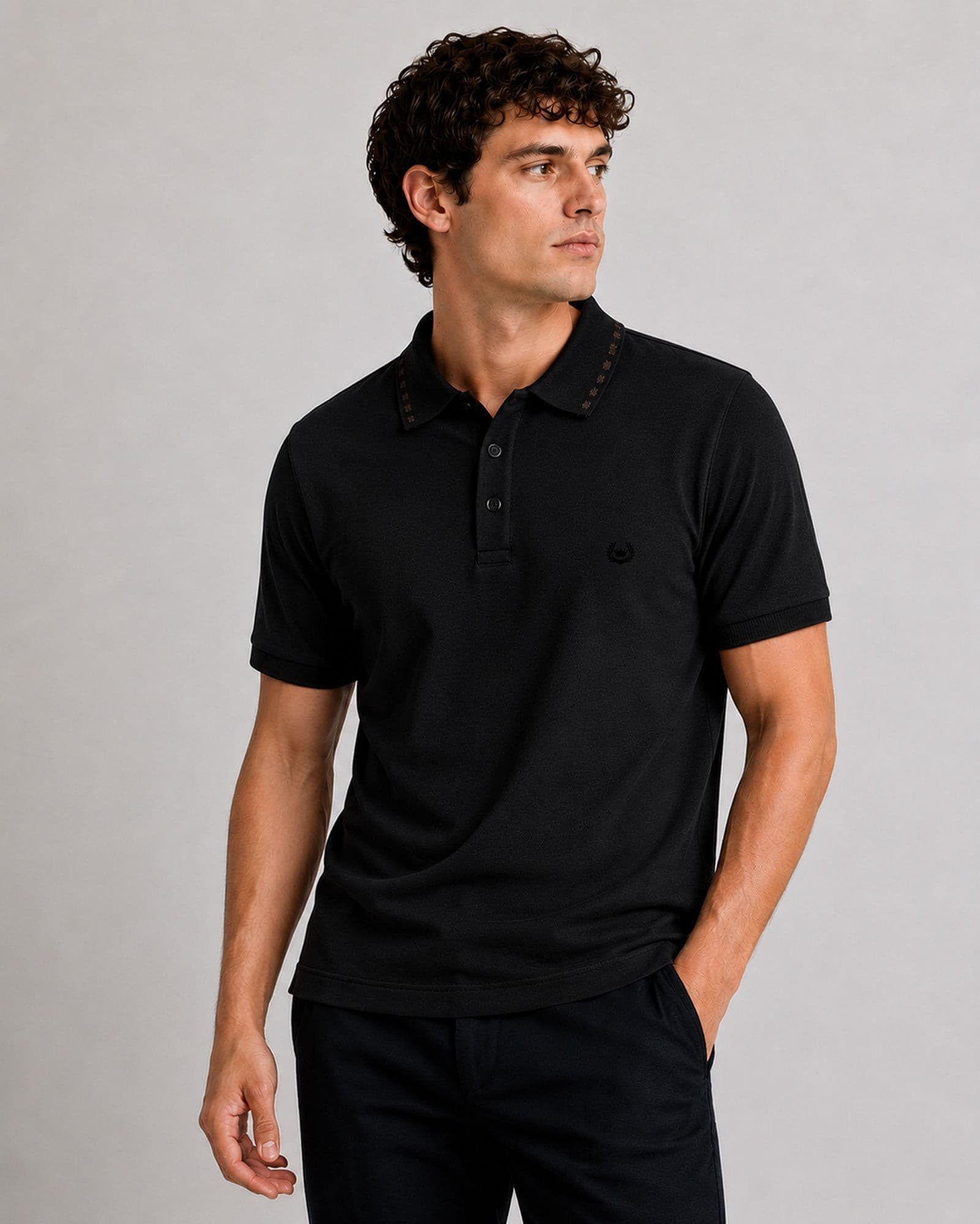 Sakura Black Cotton Polo T-Shirt