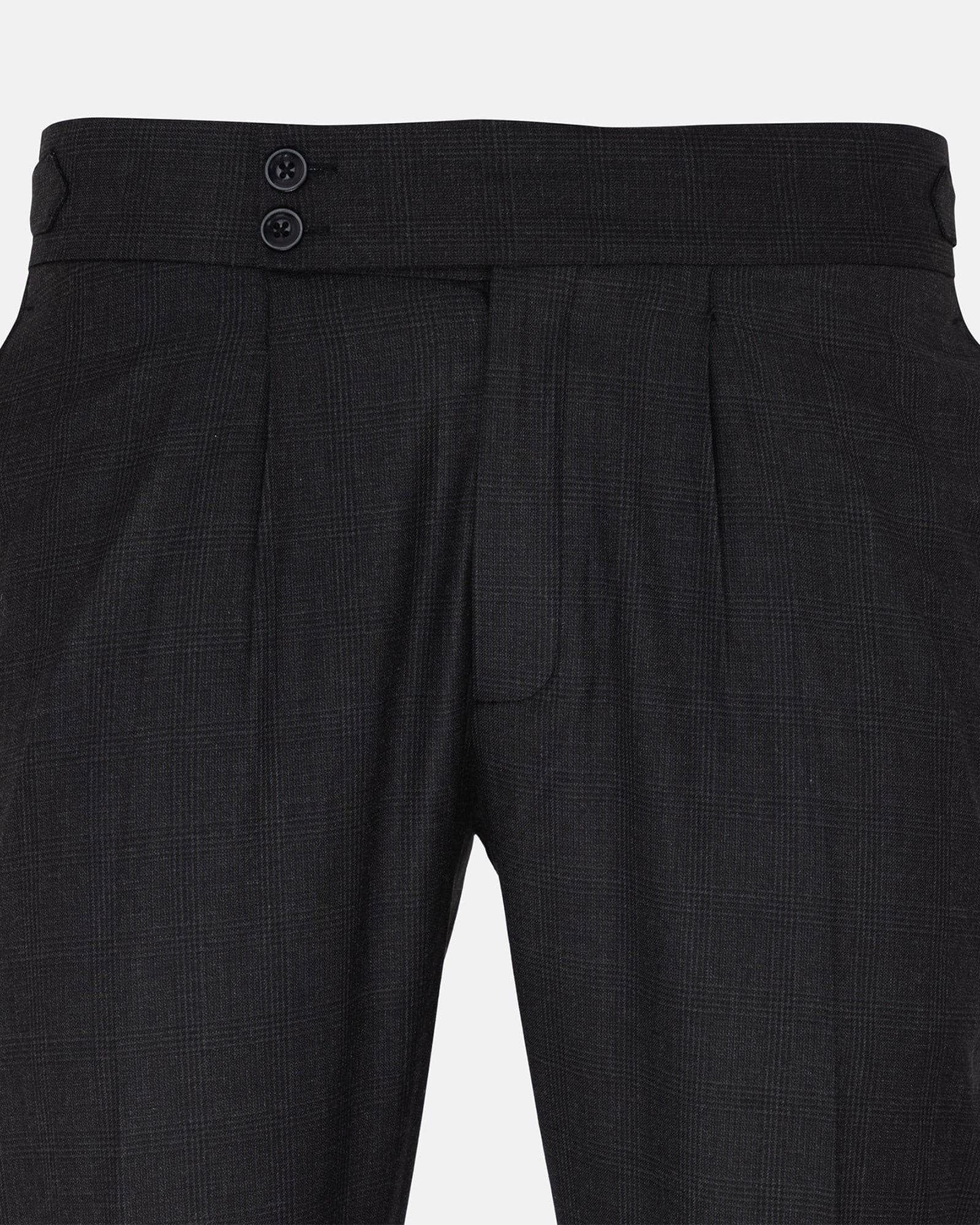 Vittorio Black Checked Formal Single Pleated Italian Pant