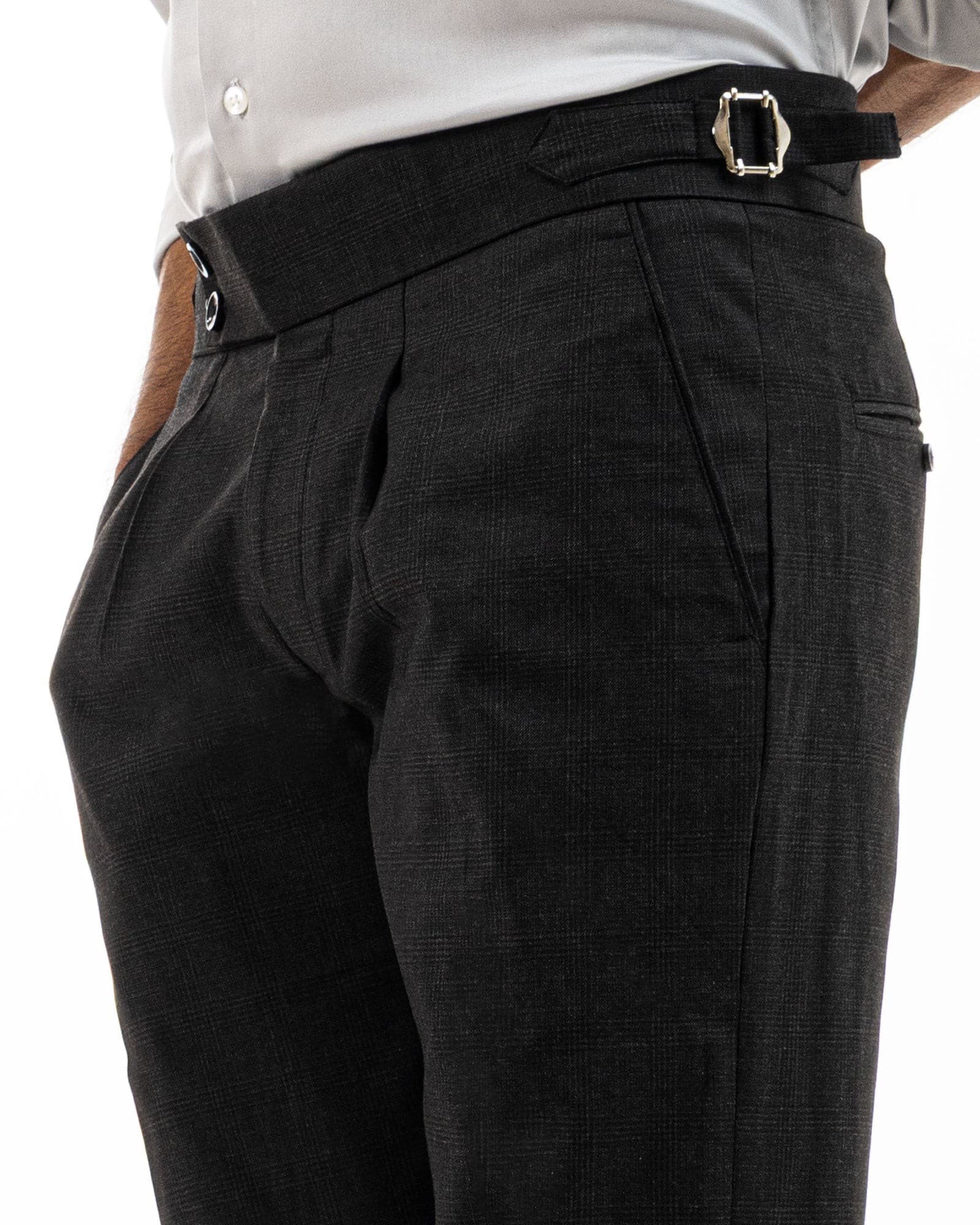 Vittorio Black Checked Formal Single Pleated Italian Pant