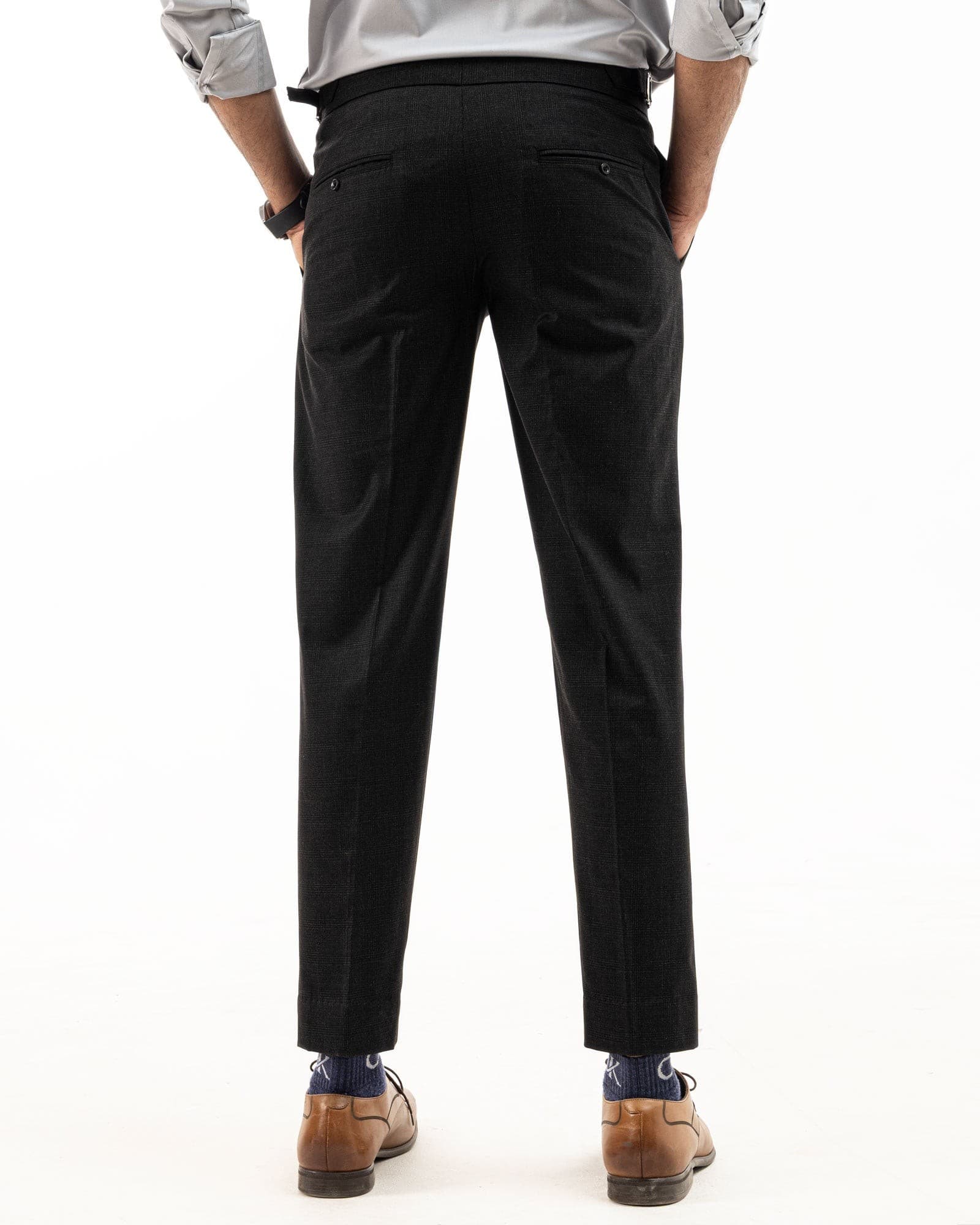 Vittorio Black Checked Formal Single Pleated Italian Pant