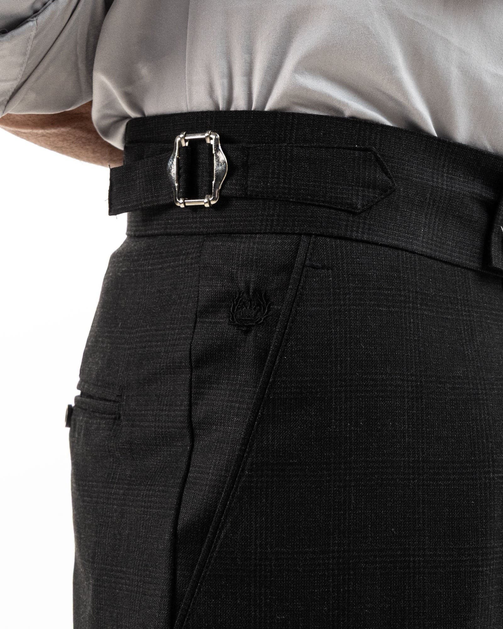 Vittorio Black Checked Formal Single Pleated Italian Pant