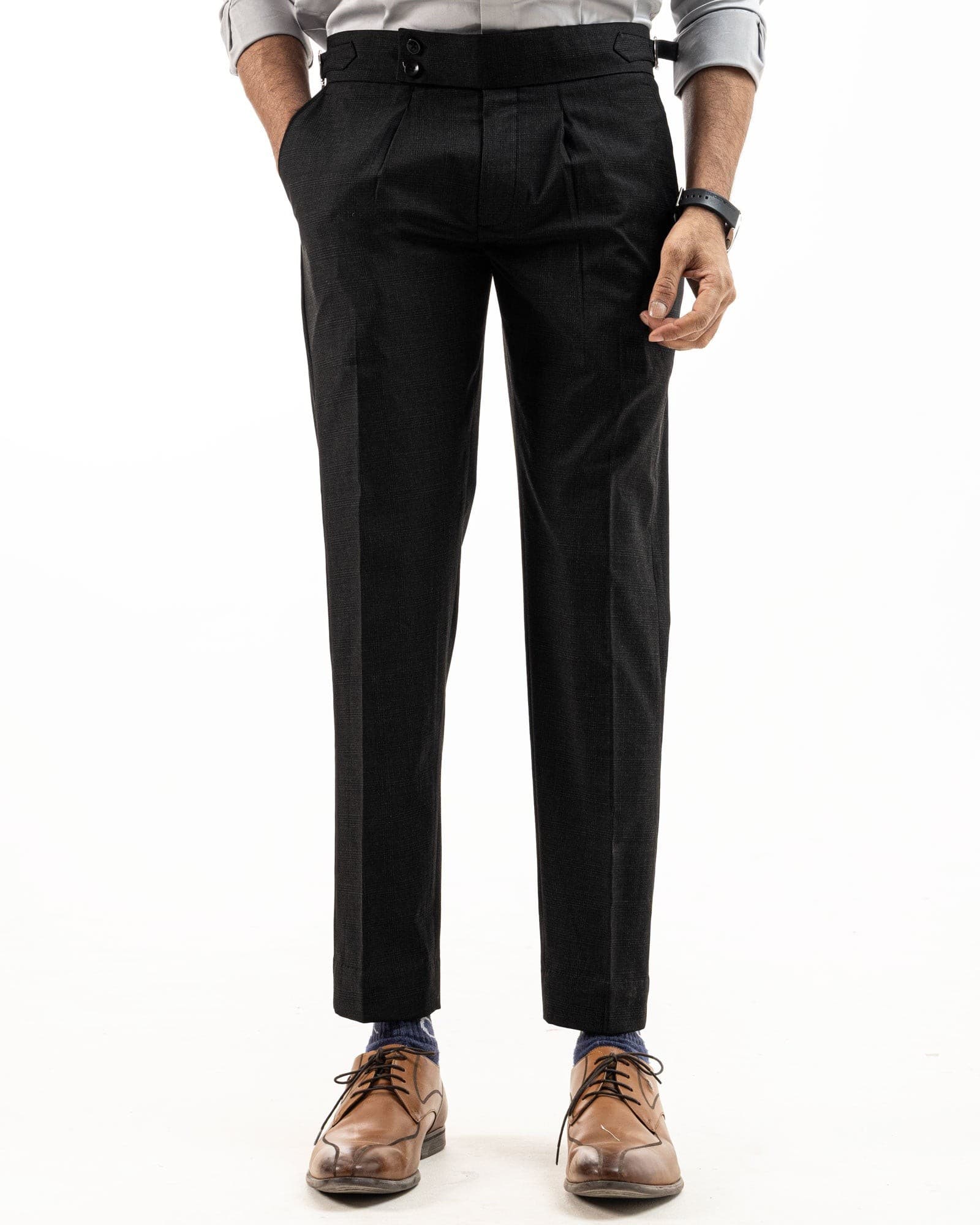 Vittorio Black Checked Formal Single Pleated Italian Pant