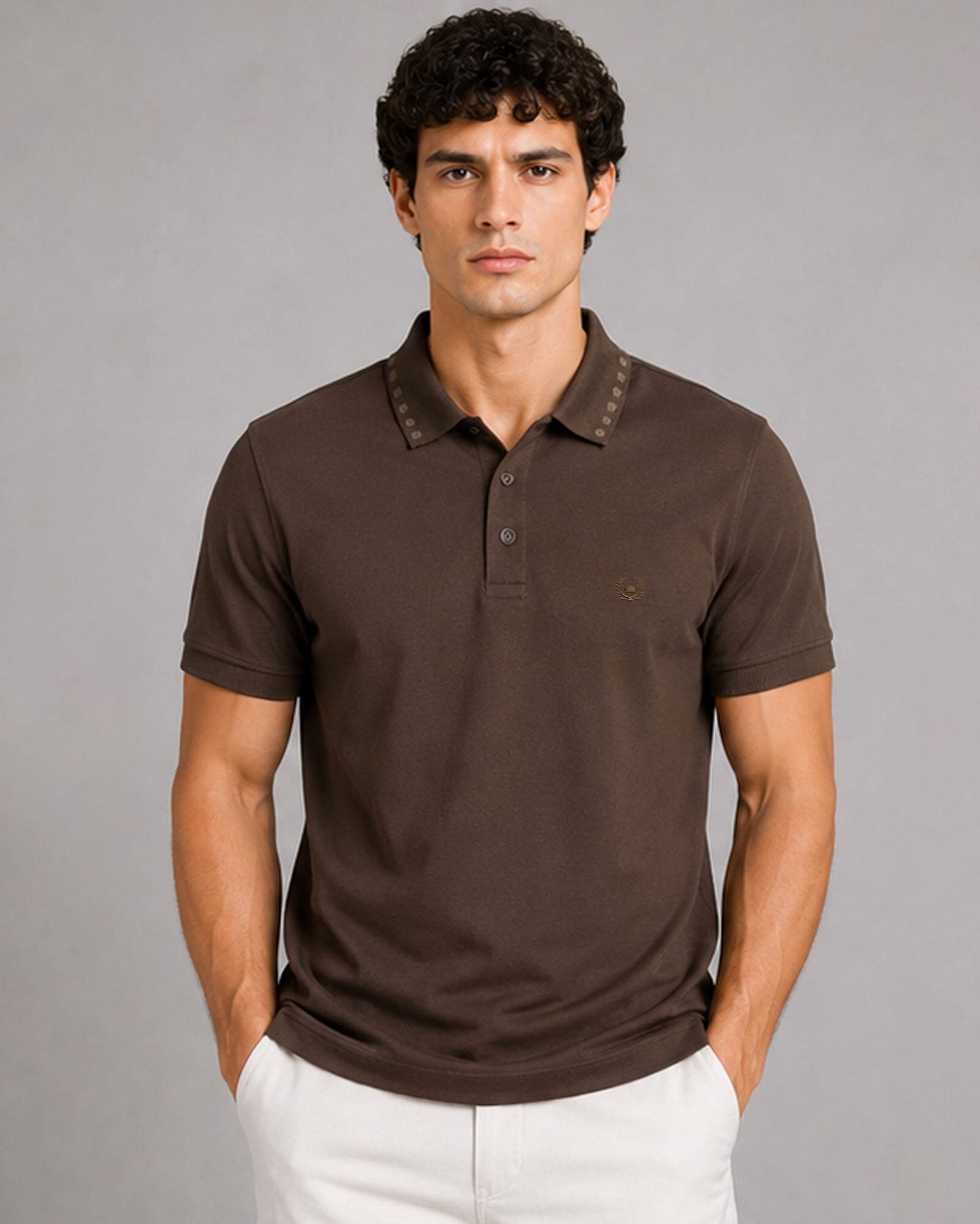 Sakura Brown Cotton Polo T-Shirt