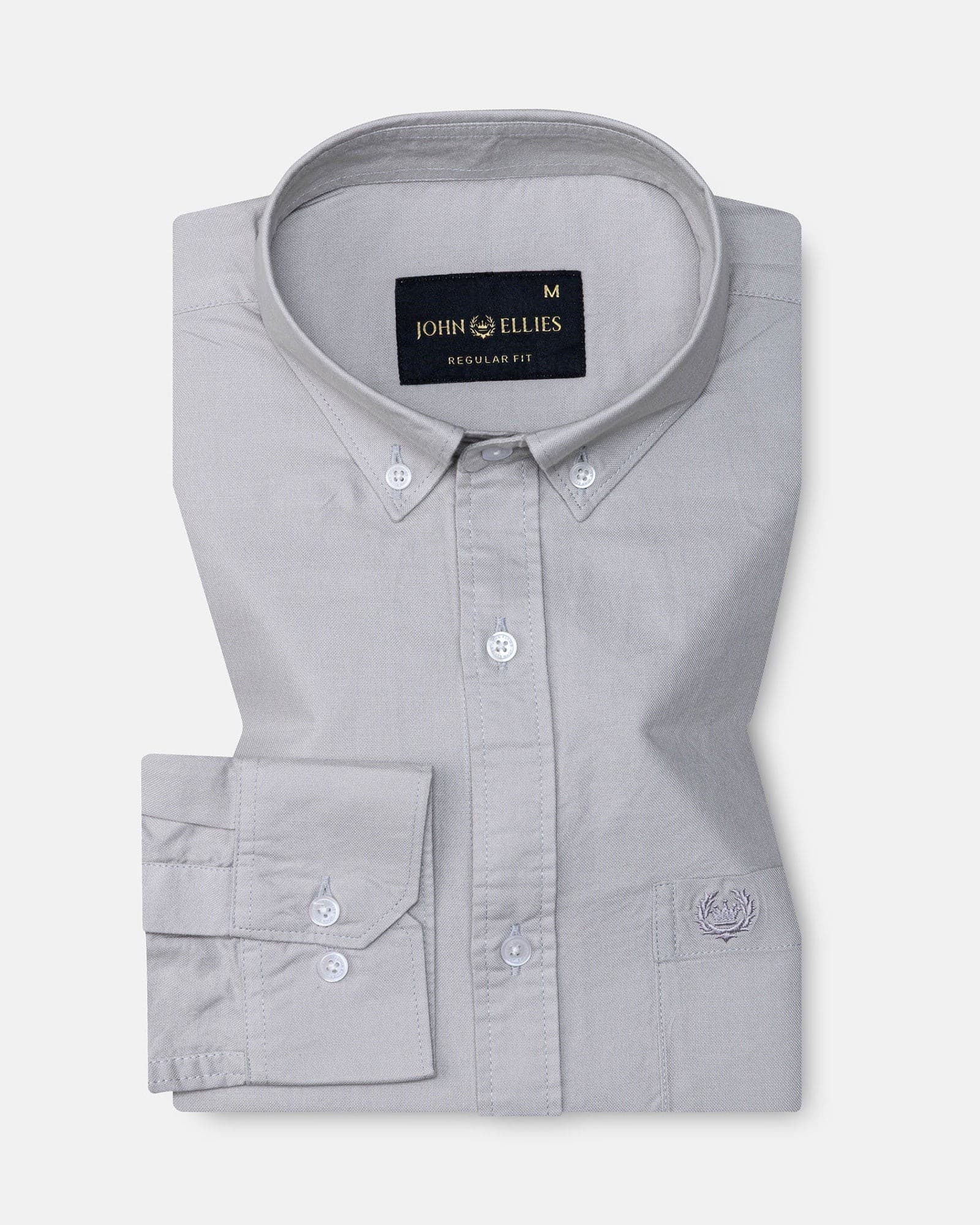 Regent Silver Plain Button Down Oxford Cotton Shirt
