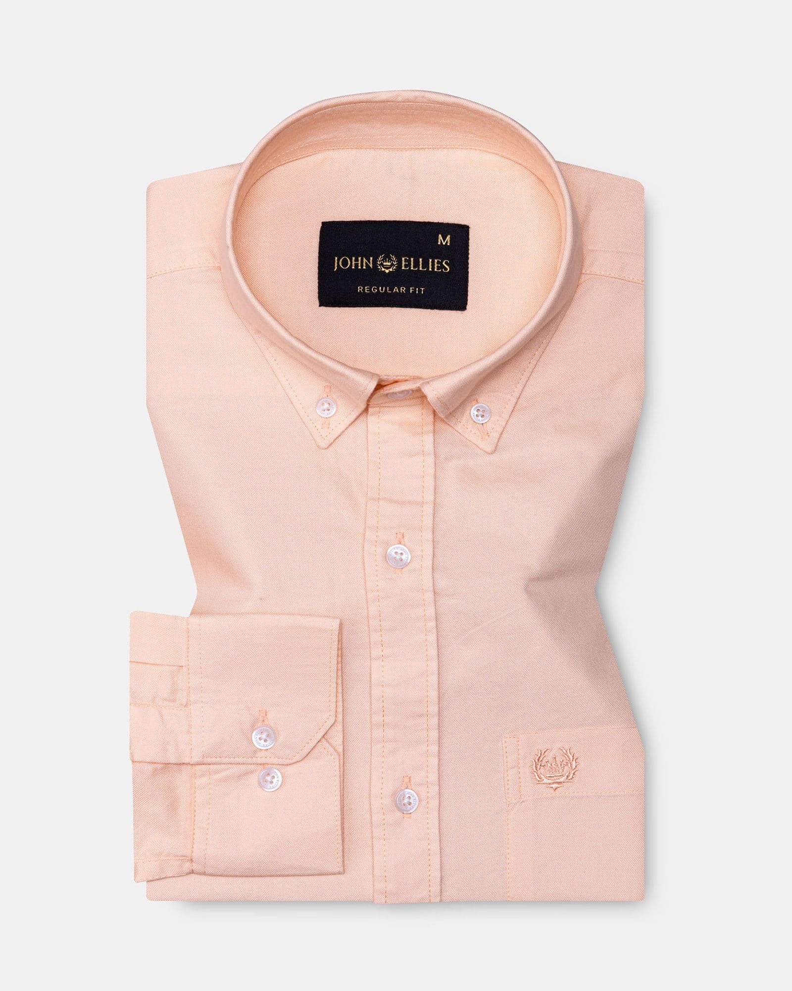 Regent Peach Plain Button Down Oxford Cotton Shirt