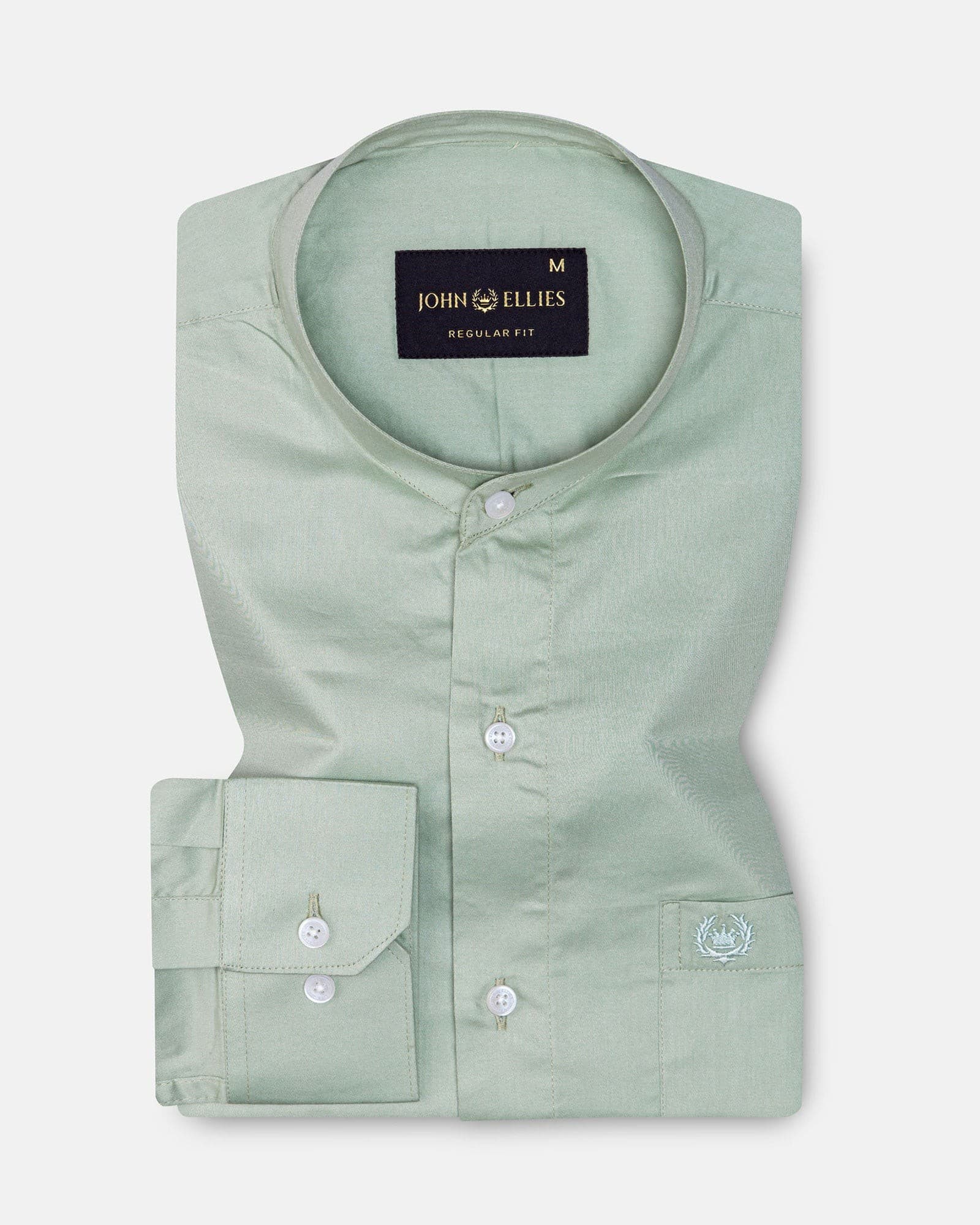 Arden Olive Plain Mandarin Giza Cotton Shirt