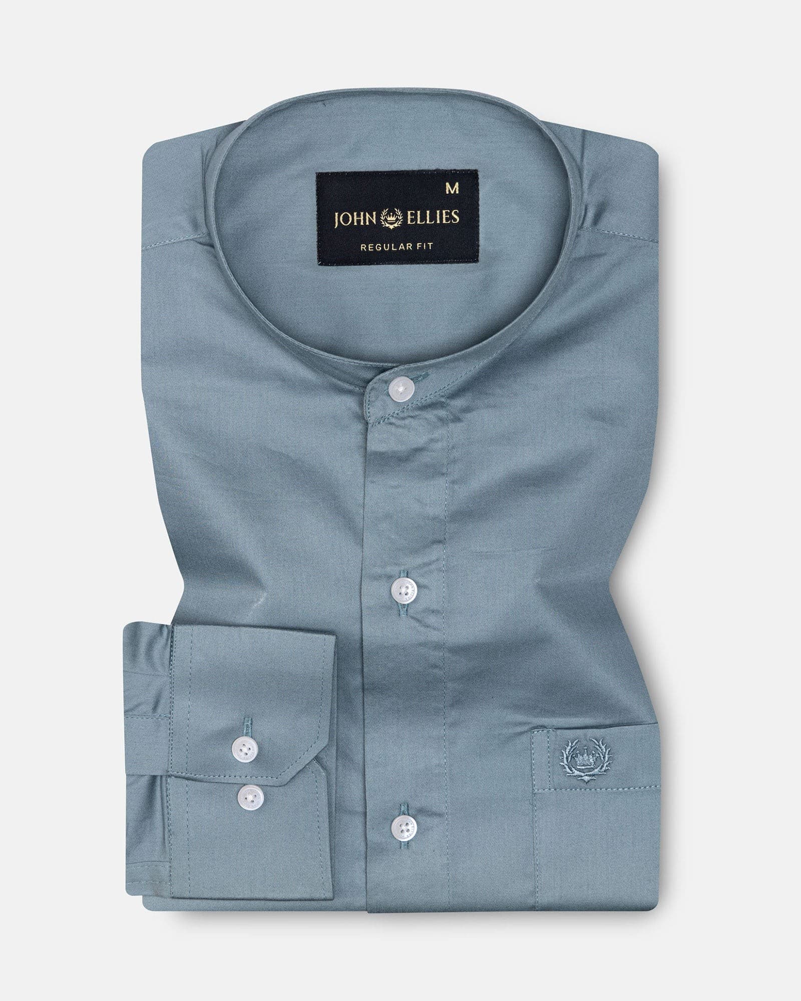 Arden Dusty Teal Plain Mandarin Giza Cotton Shirt