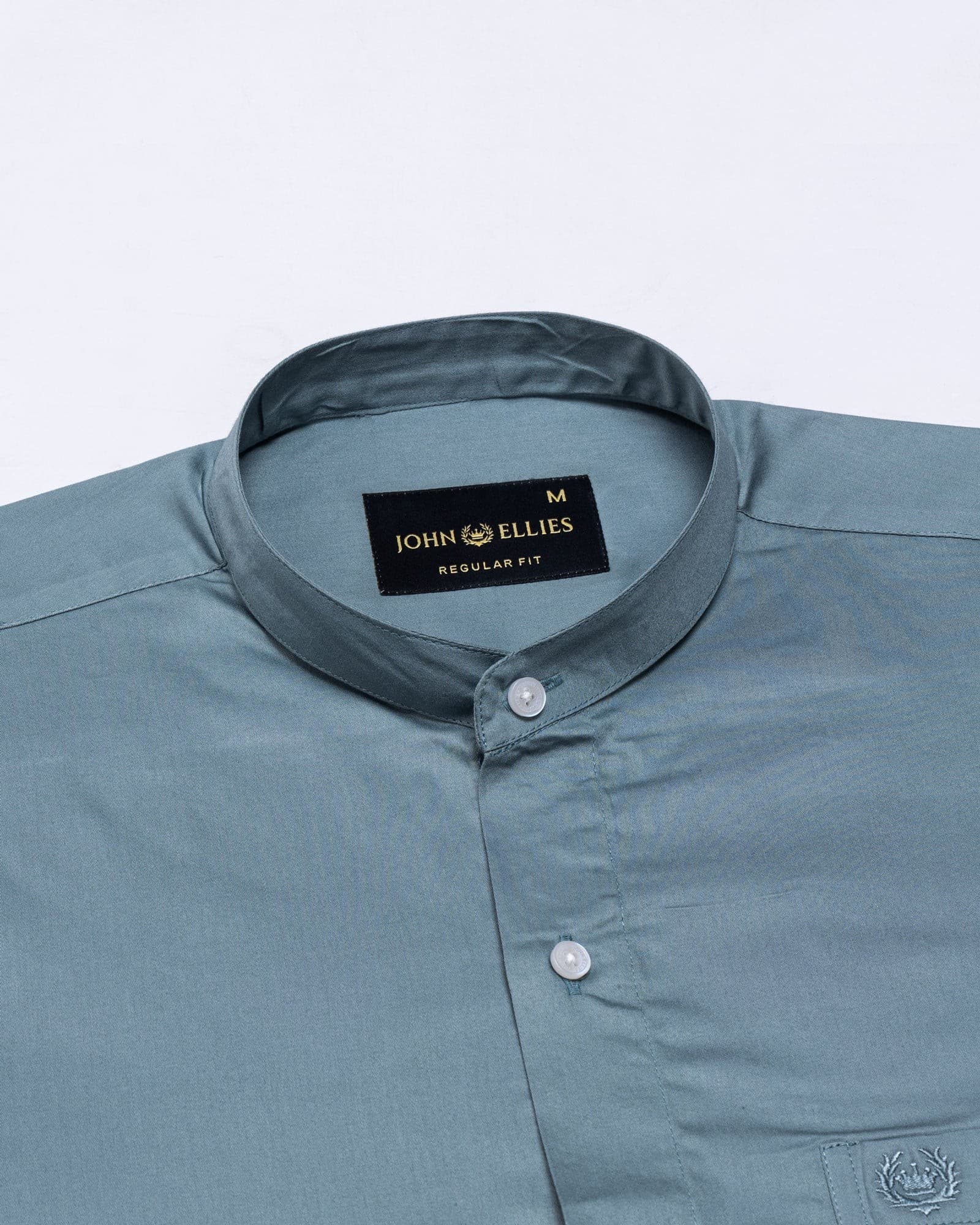 Arden Dusty Teal Plain Mandarin Giza Cotton Shirt