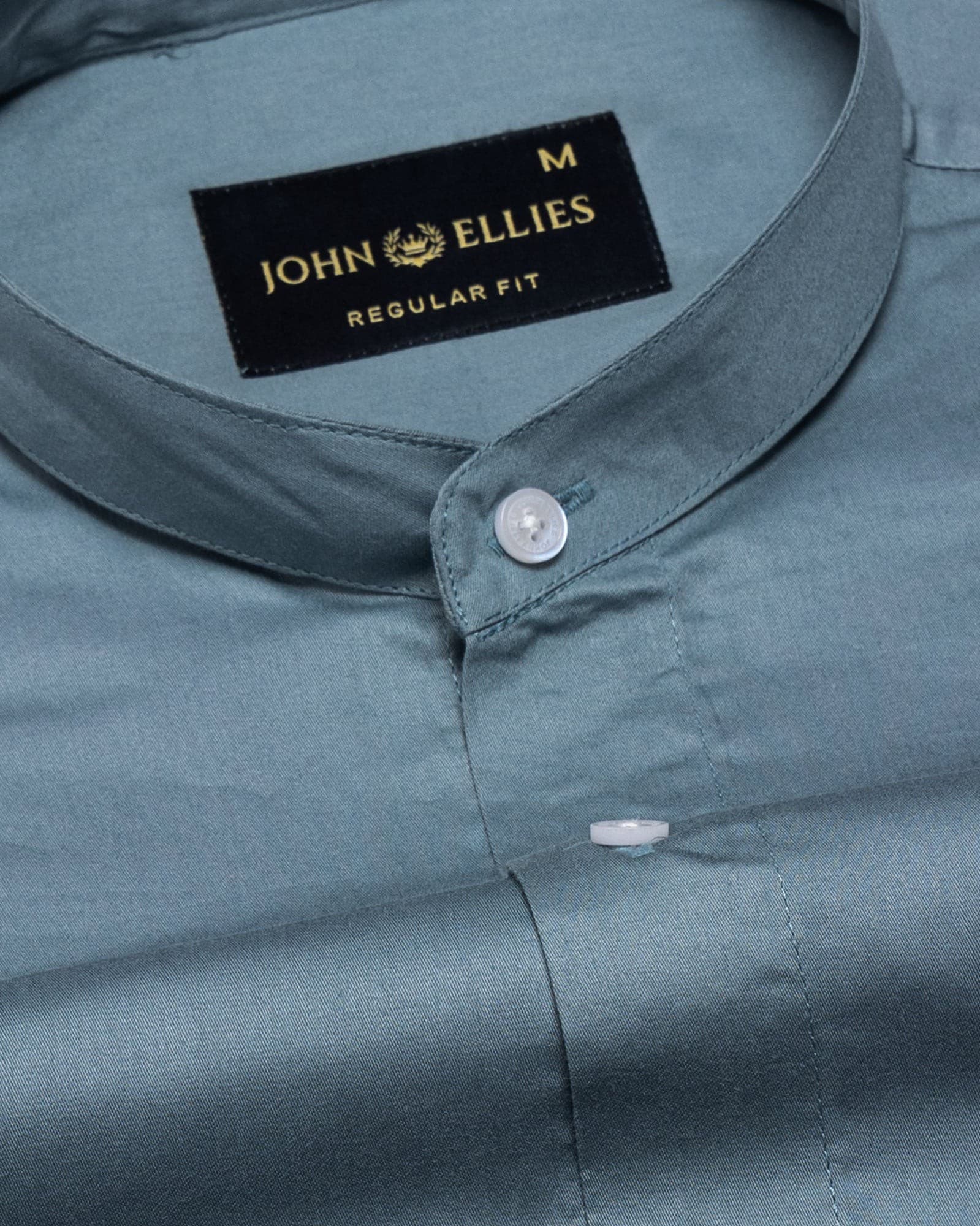Arden Dusty Teal Plain Mandarin Giza Cotton Shirt