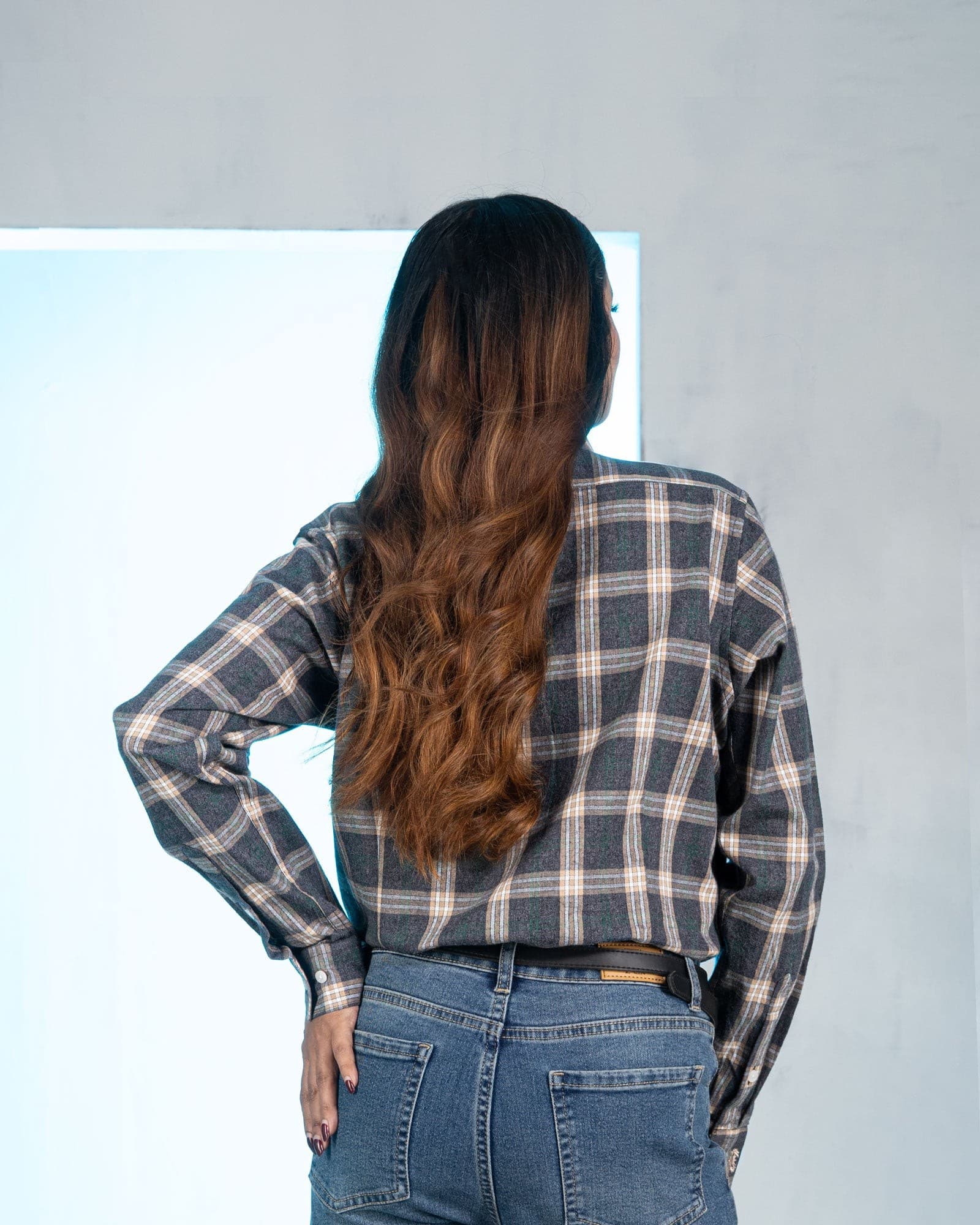 Elan Grey Check Cotton Women Shirt
