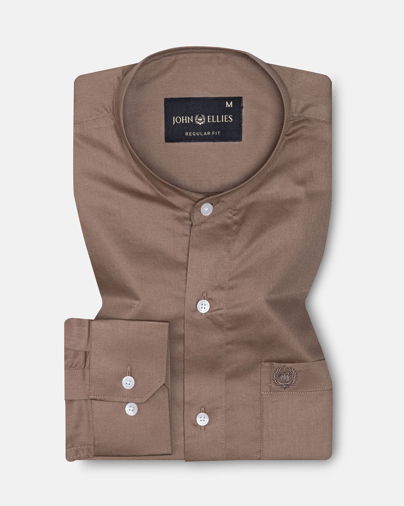 Arden Coffee Plain Mandarin Giza Cotton Shirt