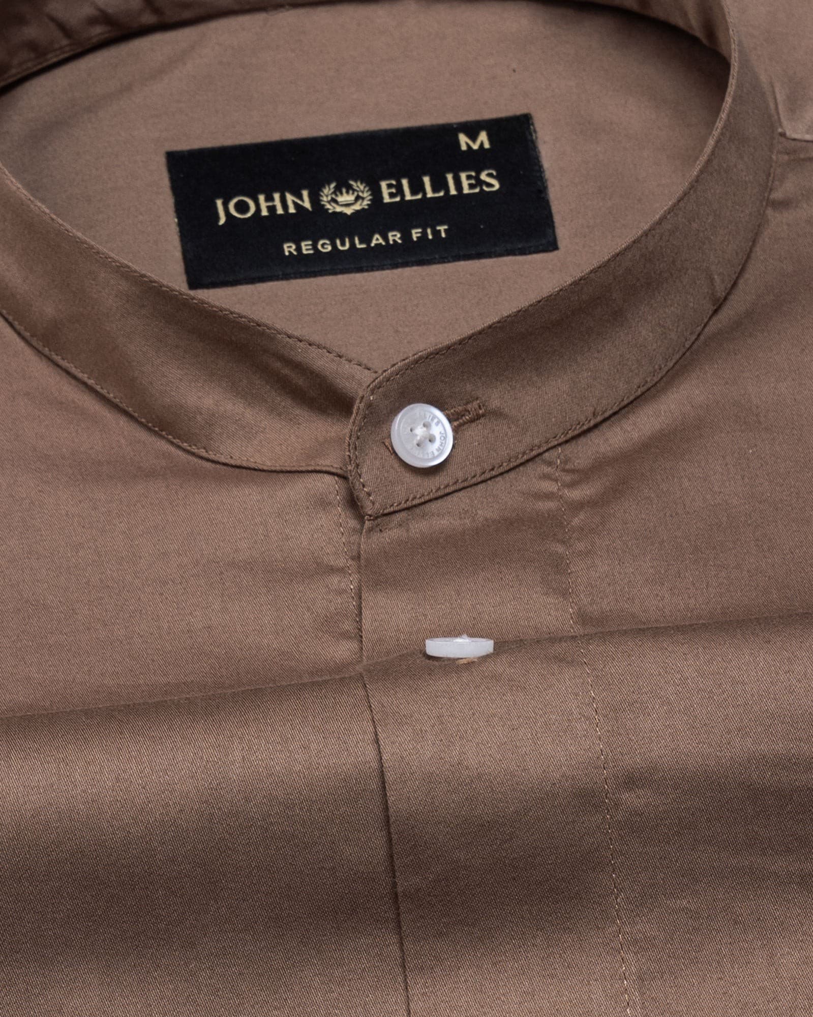Arden Coffee Plain Mandarin Giza Cotton Shirt