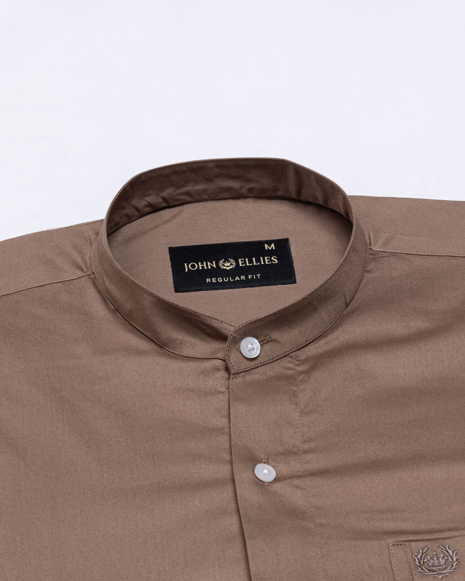 Arden Coffee Plain Mandarin Giza Cotton Shirt