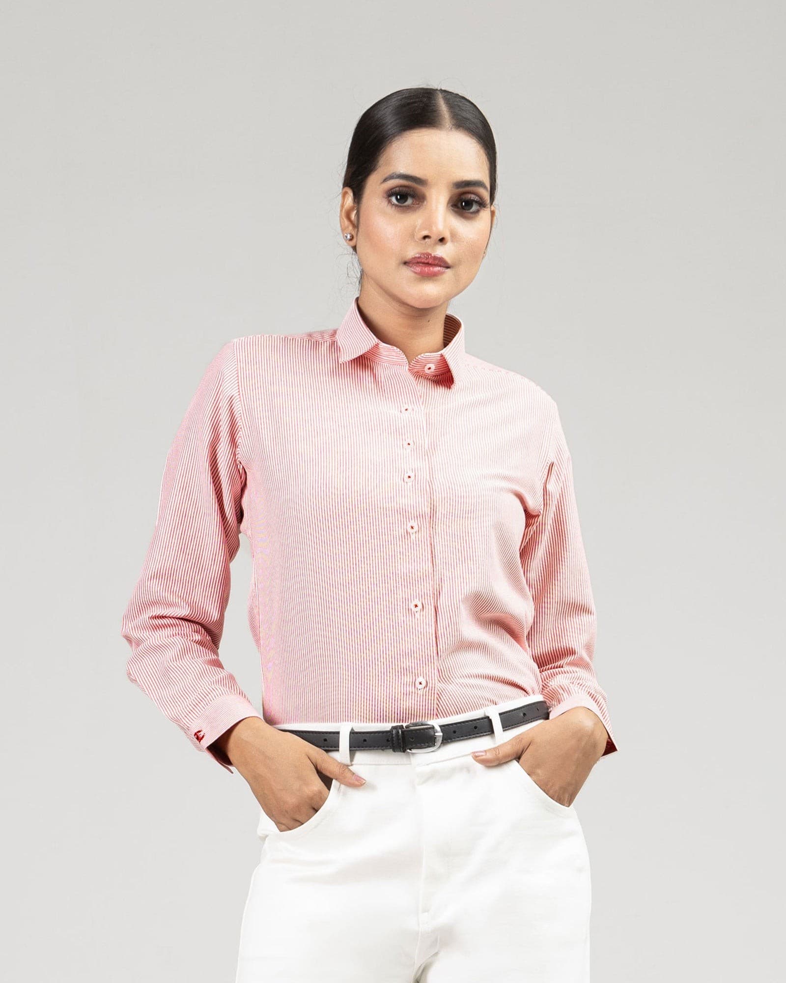 Strata Red Stripes Oxford Cotton Women Shirt