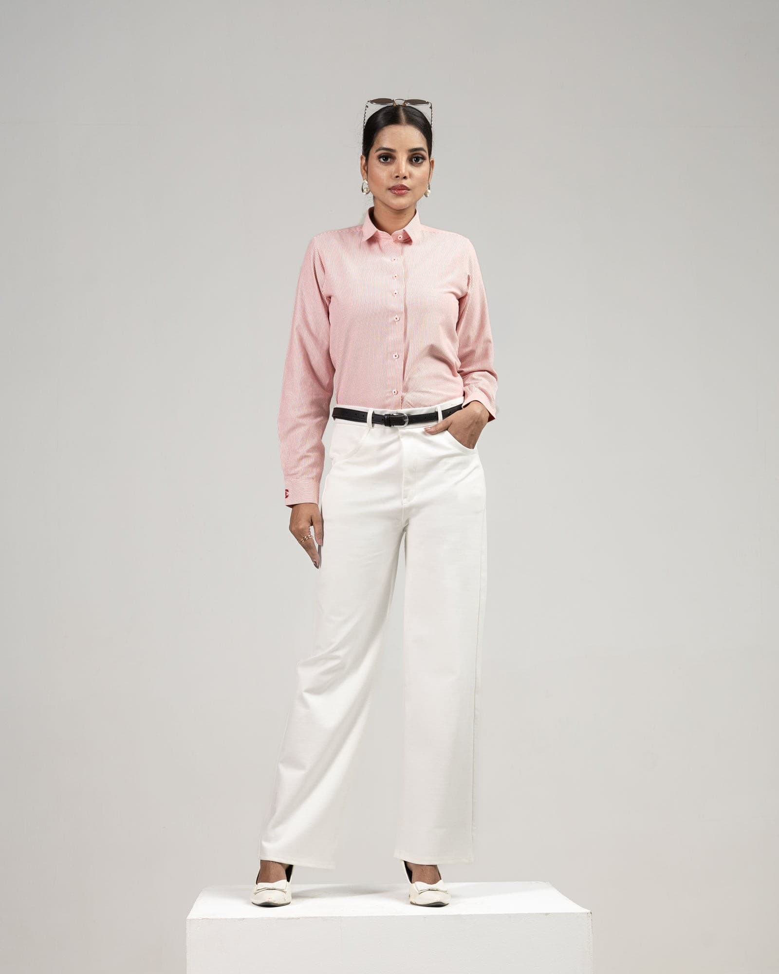 Strata Red Stripes Oxford Cotton Women Shirt