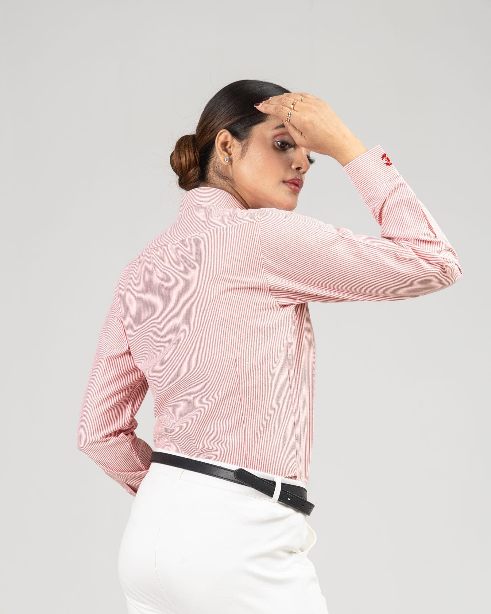 Strata Red Stripes Oxford Cotton Women Shirt