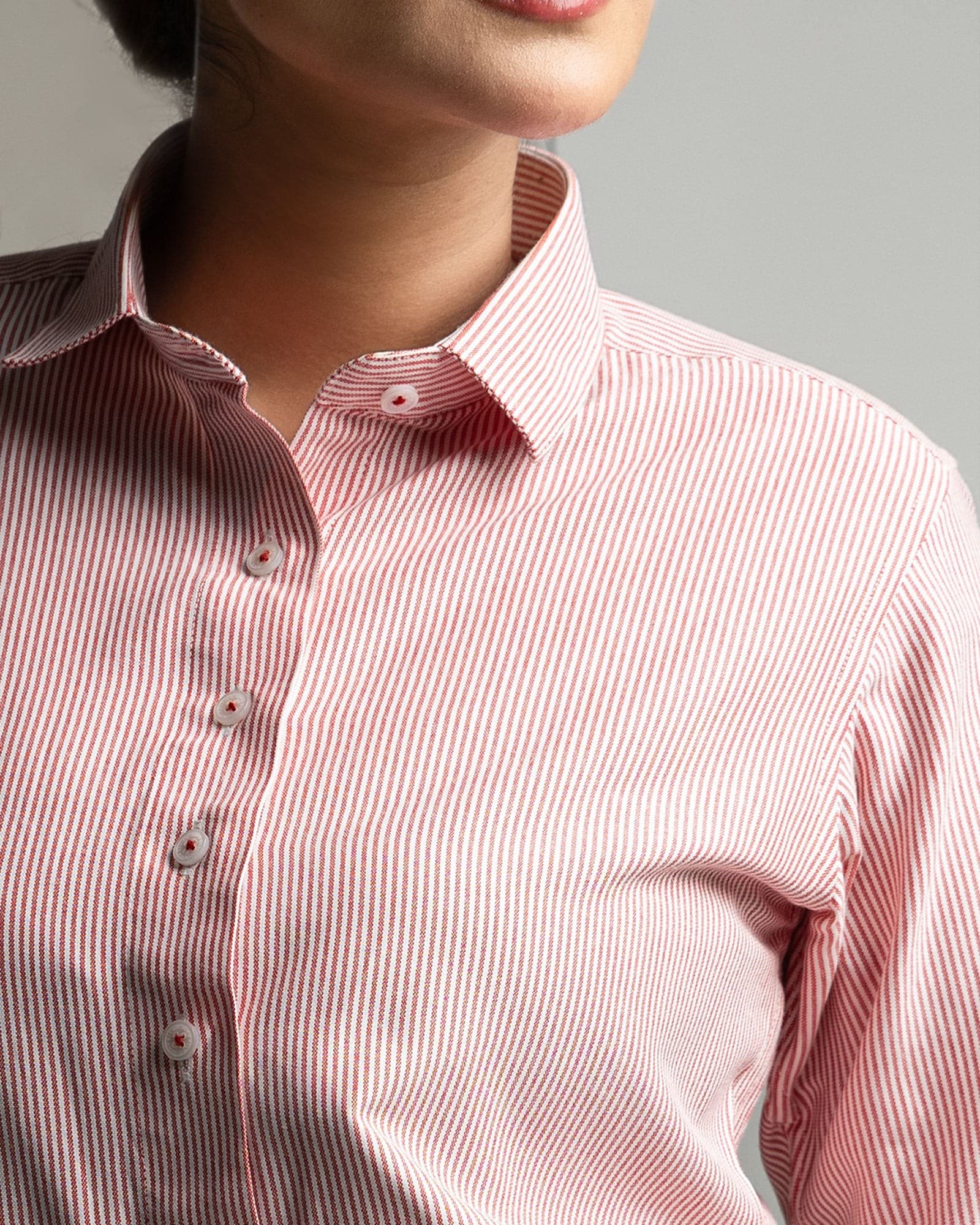 Strata Red Stripes Oxford Cotton Women Shirt