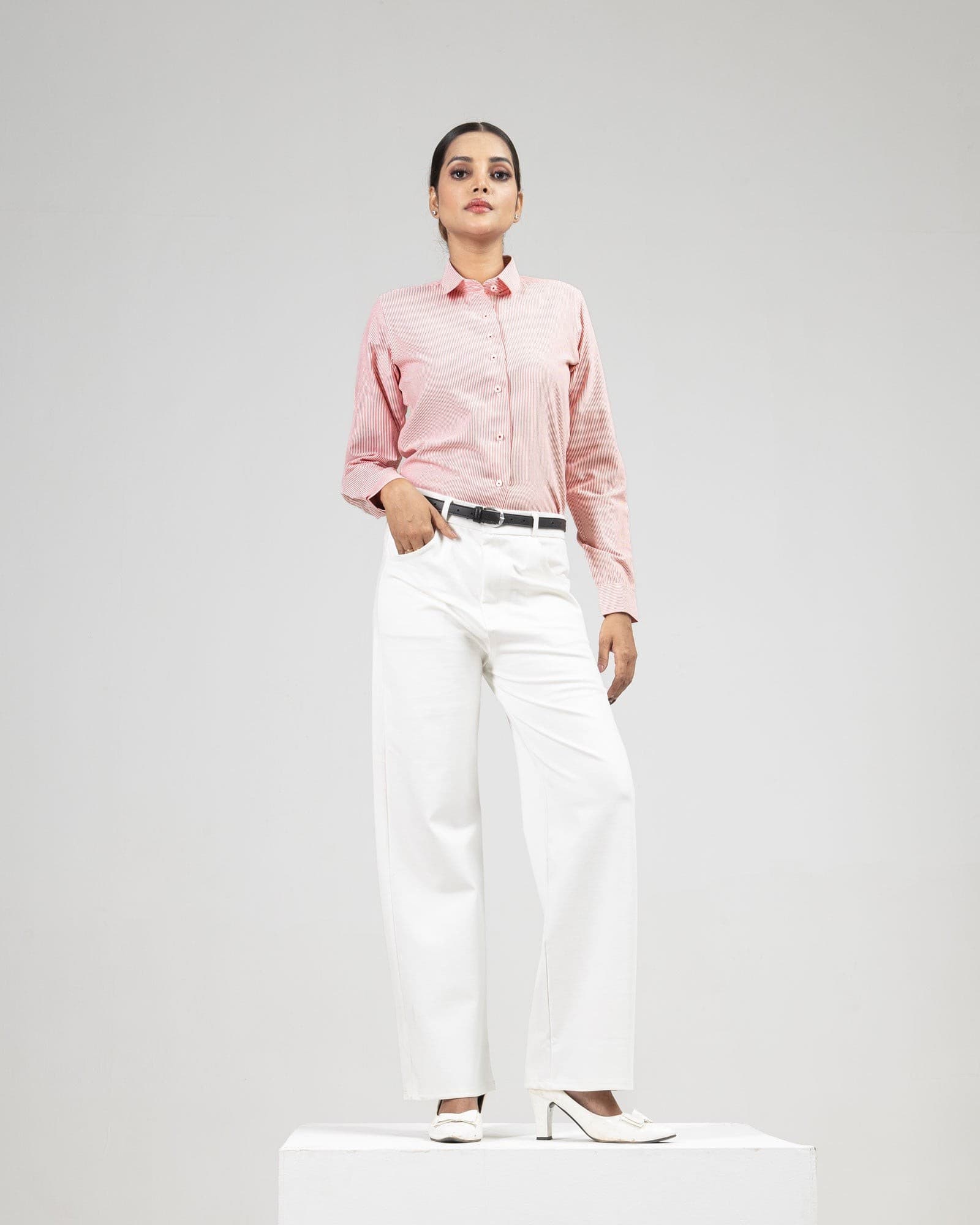 Strata Red Stripes Oxford Cotton Women Shirt