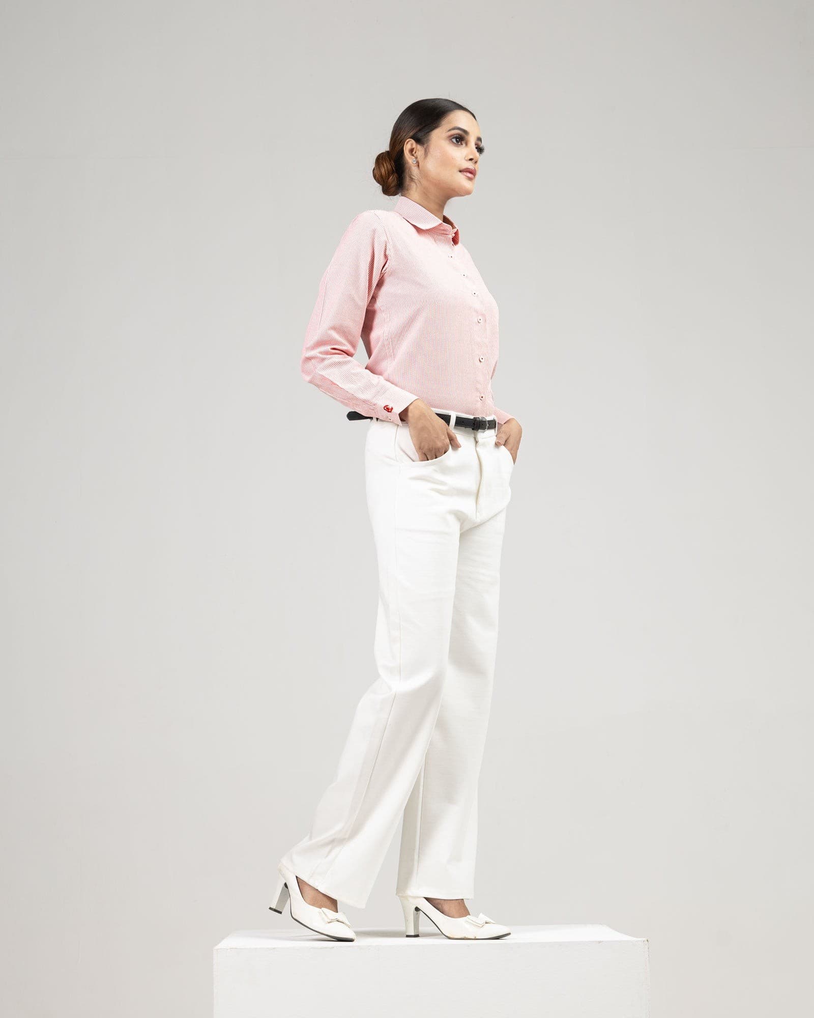 Strata Red Stripes Oxford Cotton Women Shirt