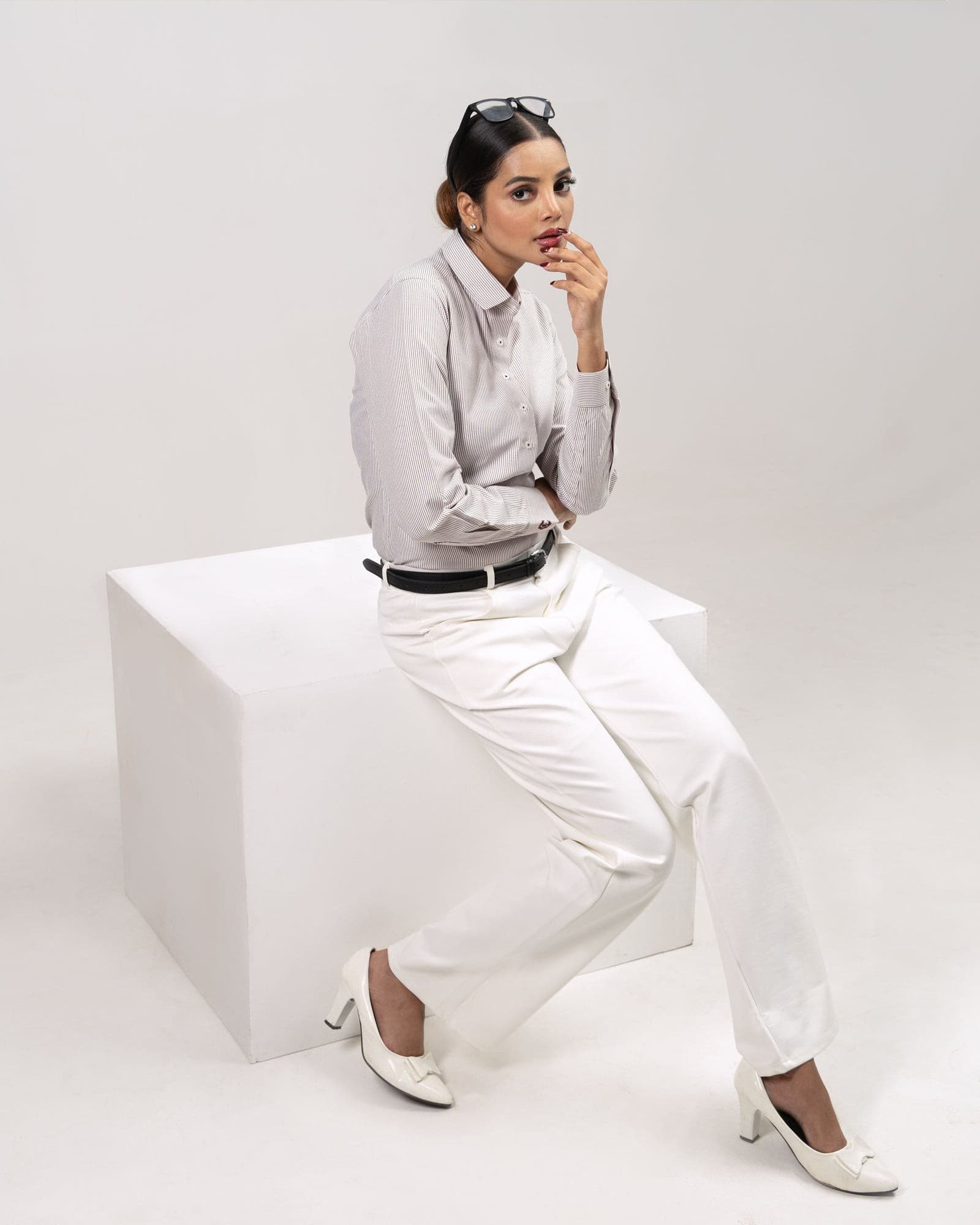 Strata Brown Stripes Oxford Cotton Women Shirt