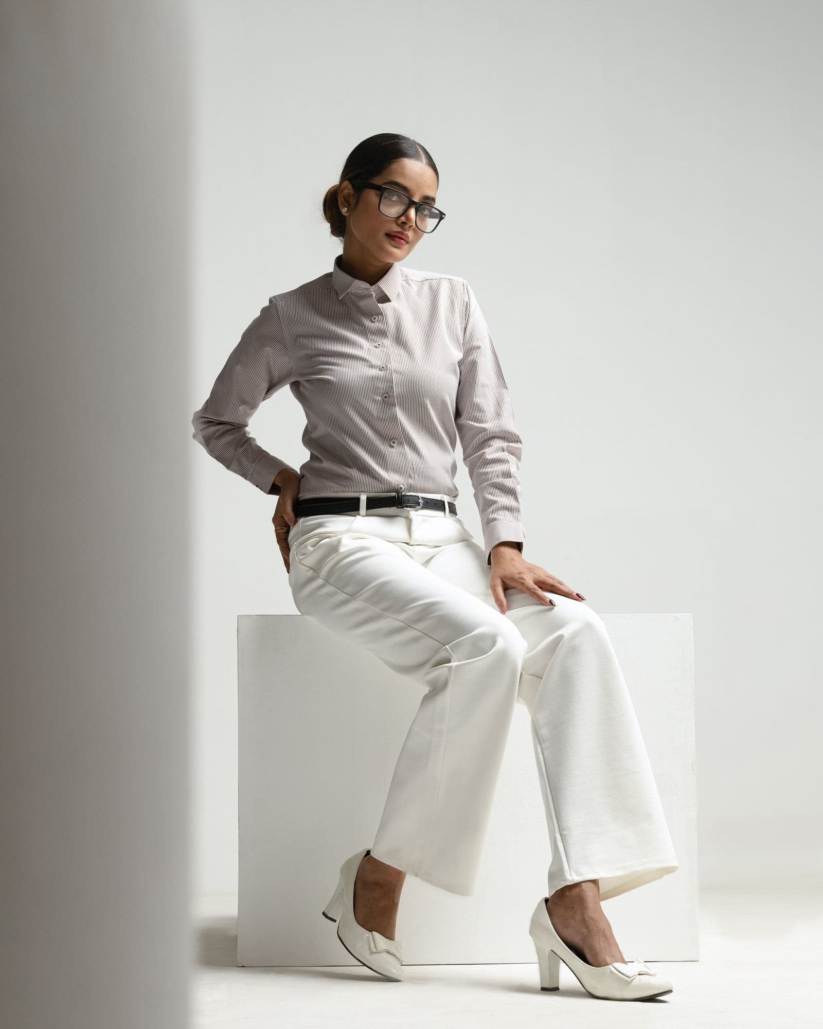 Strata Brown Stripes Oxford Cotton Women Shirt