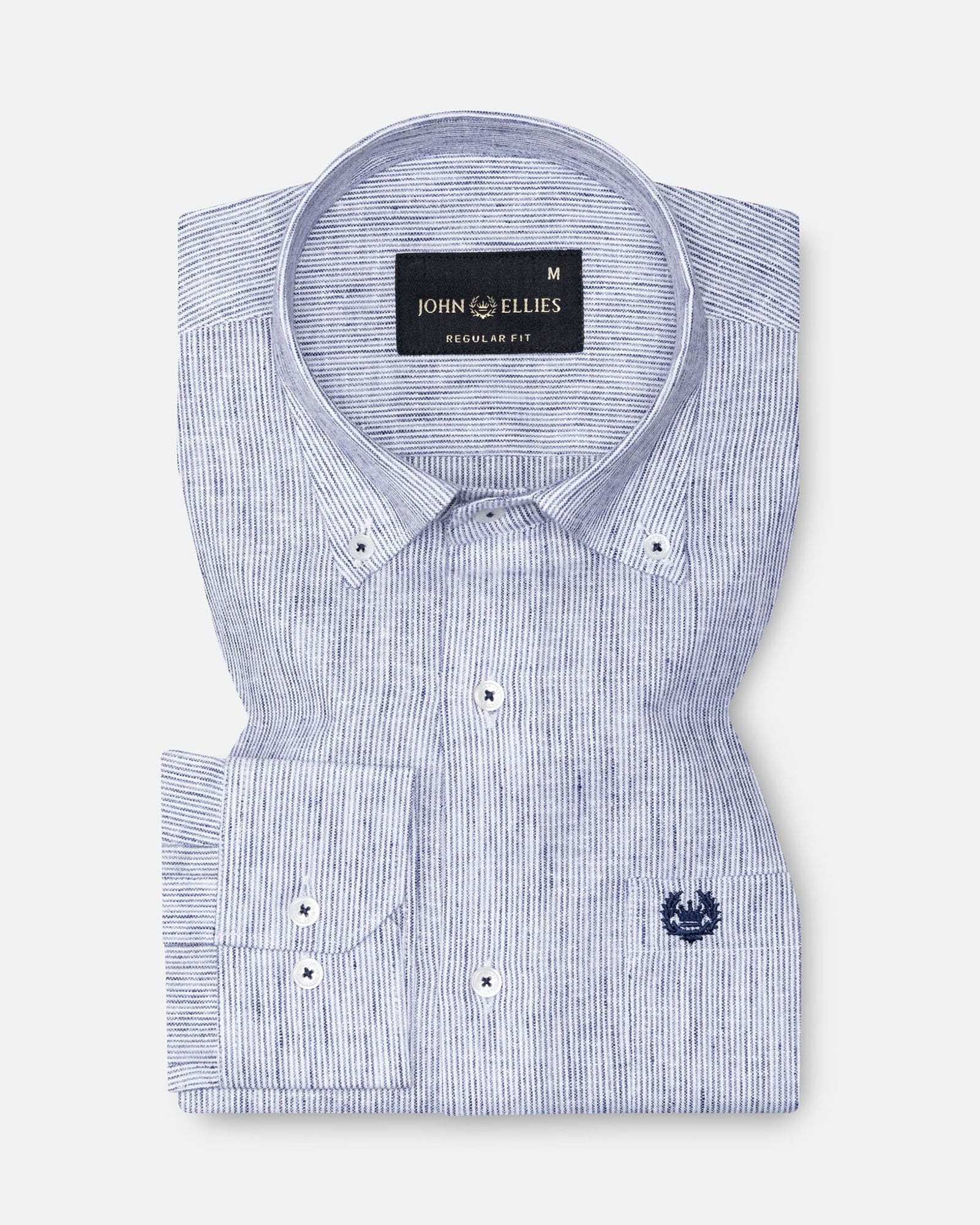 Macbeth Navy Blue Stripe Button Down Linen Shirt