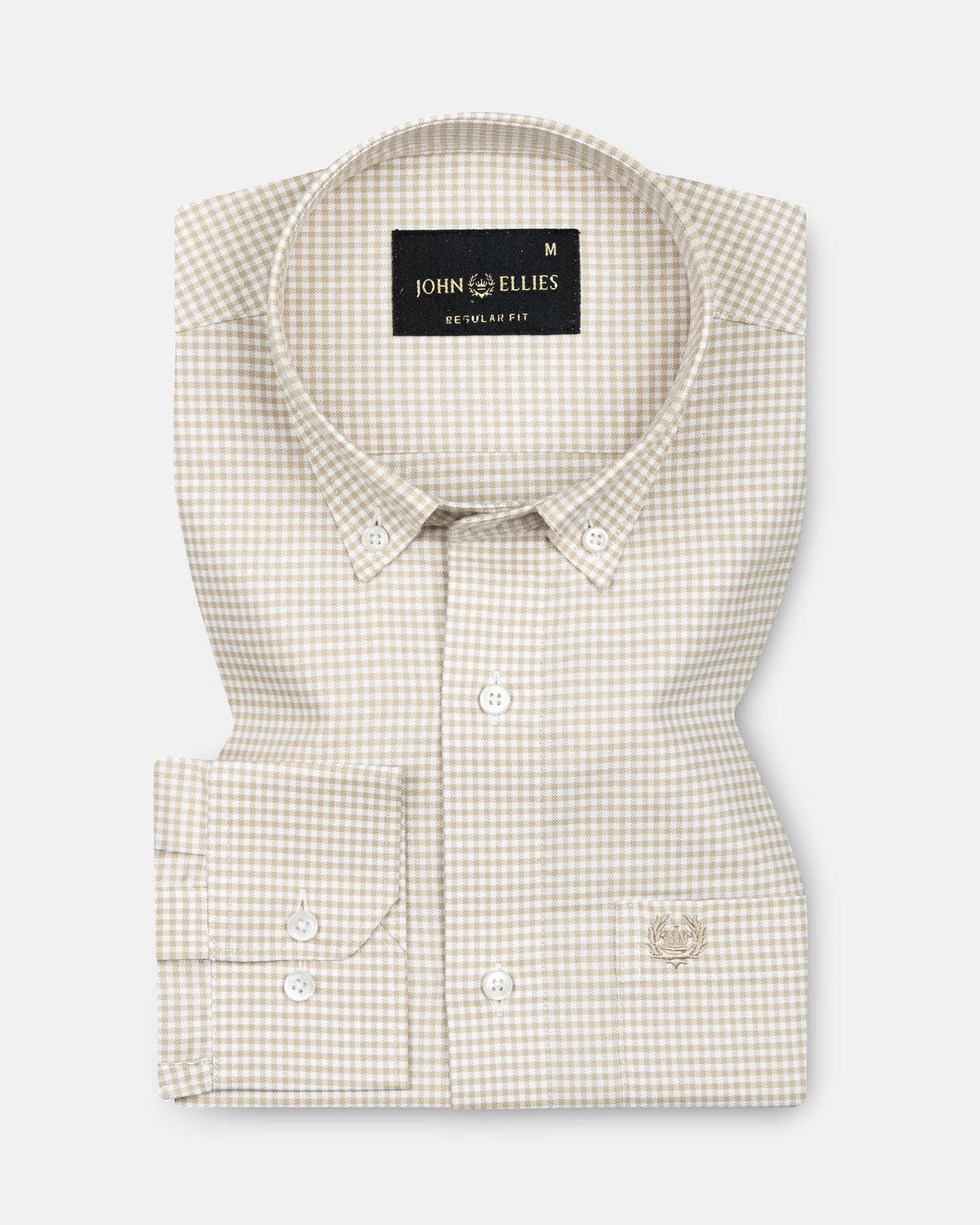 Hazel Beige Check Button Down Oxford Cotton Shirt