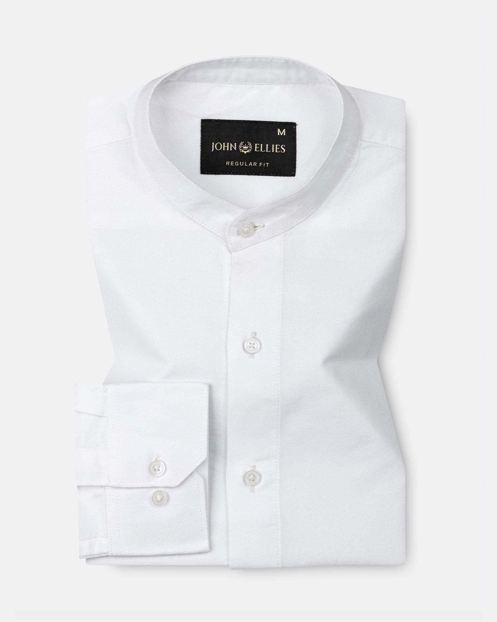 Madrix White Plain Mandarin Oxford Cotton Shirt