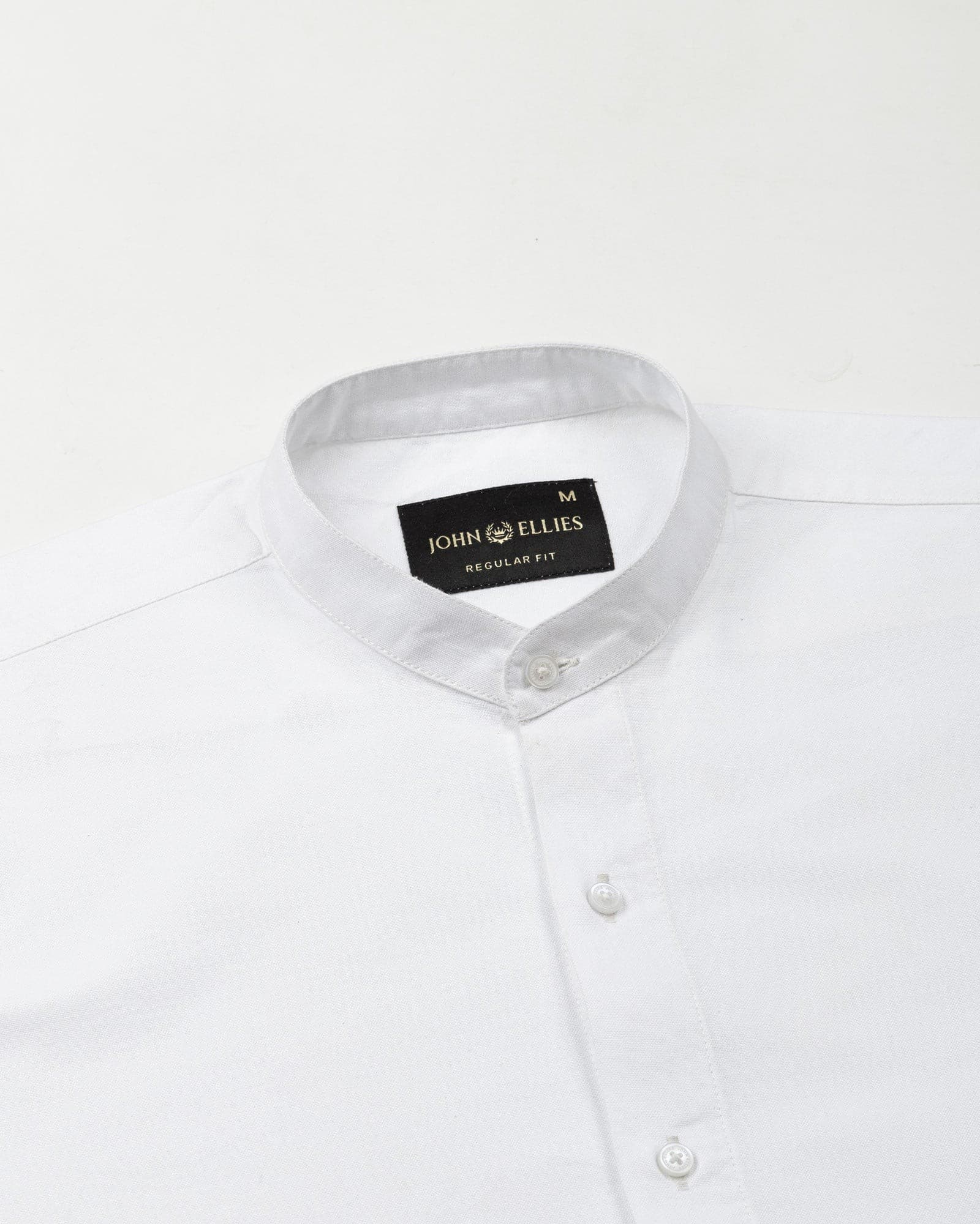 Madrix White Plain Mandarin Oxford Cotton Shirt