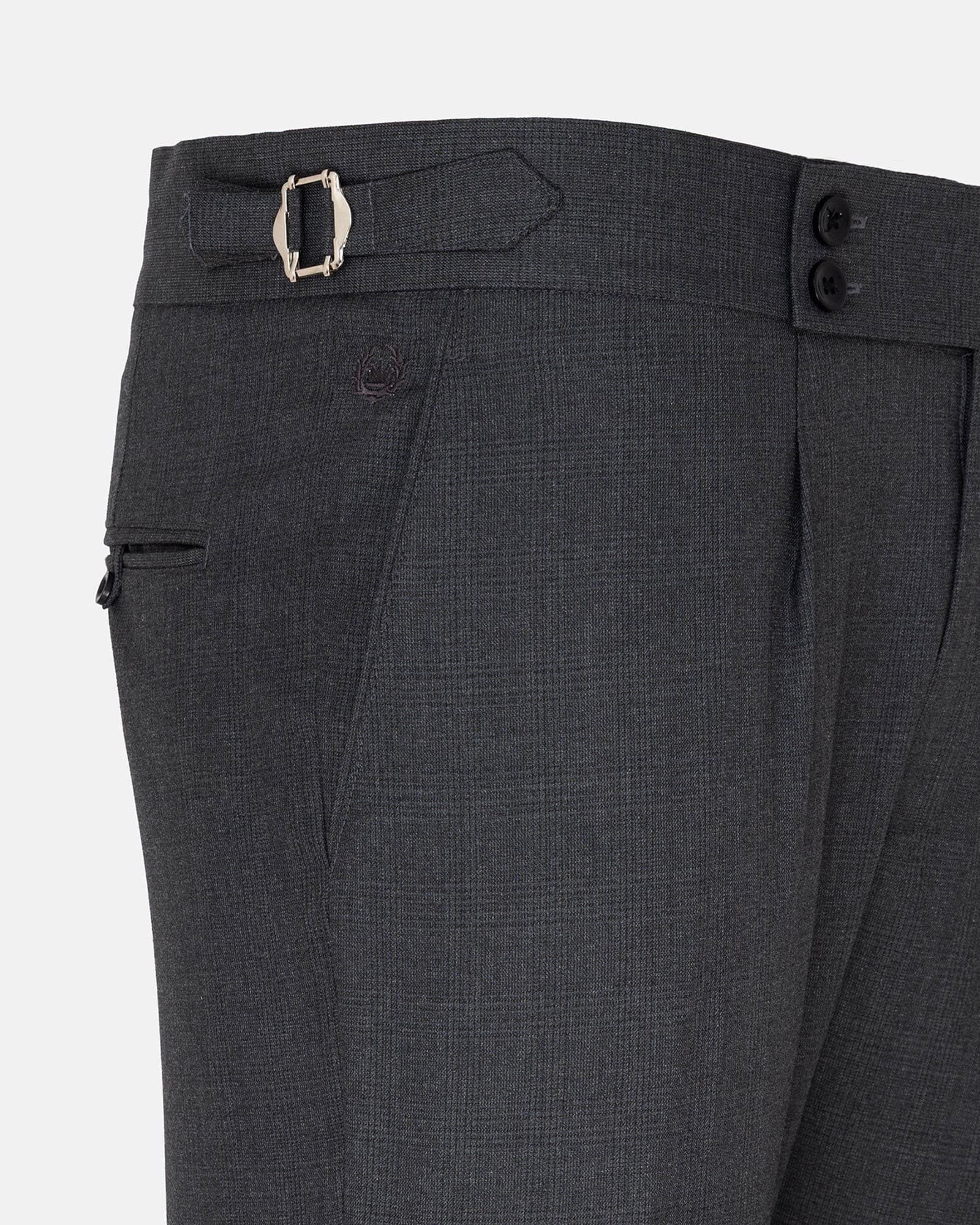 Vittorio Charcoal Checked Formal Single Pleated Italian Pant