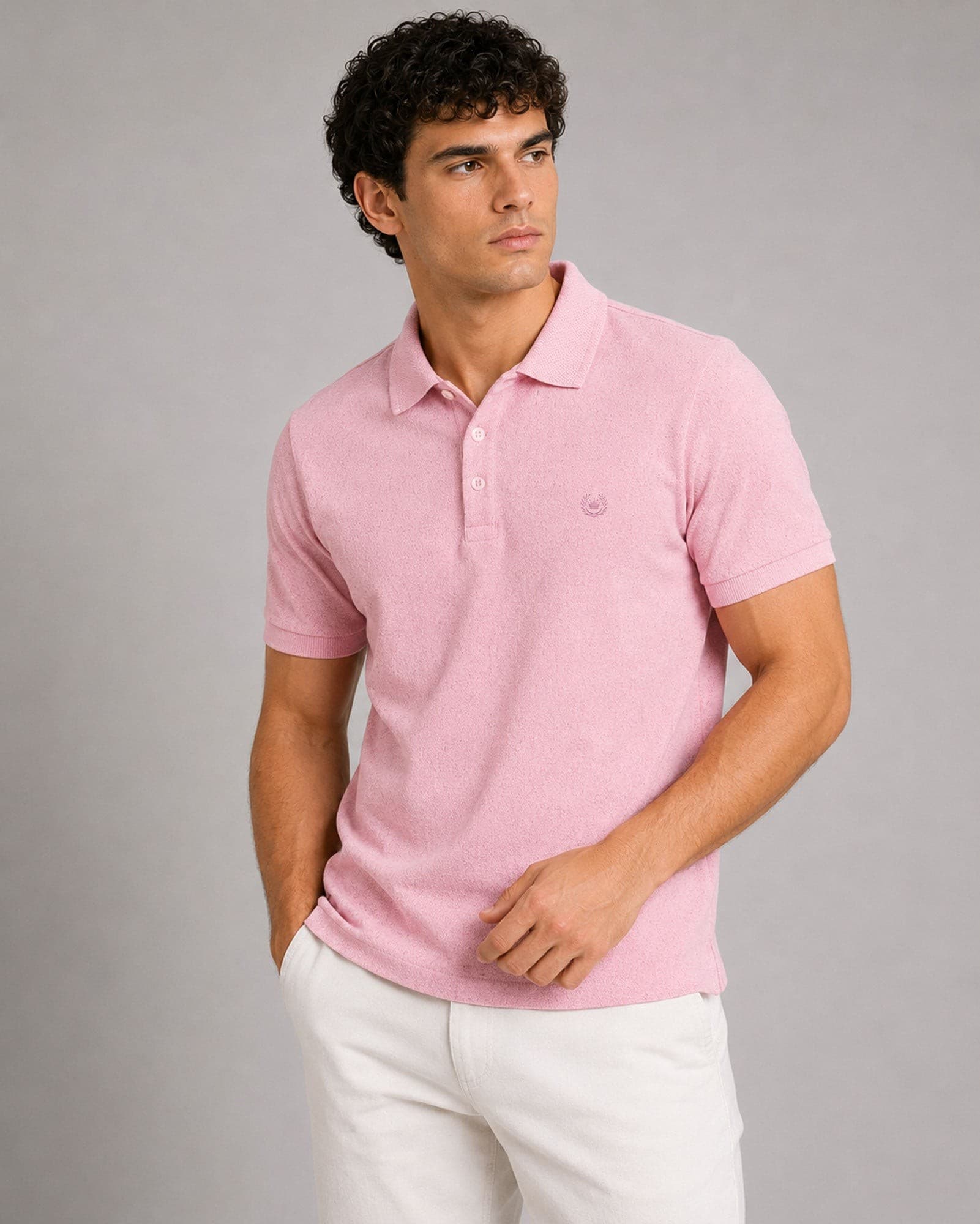 Persien Soft Pink Cotton Textured Polo T-Shirt