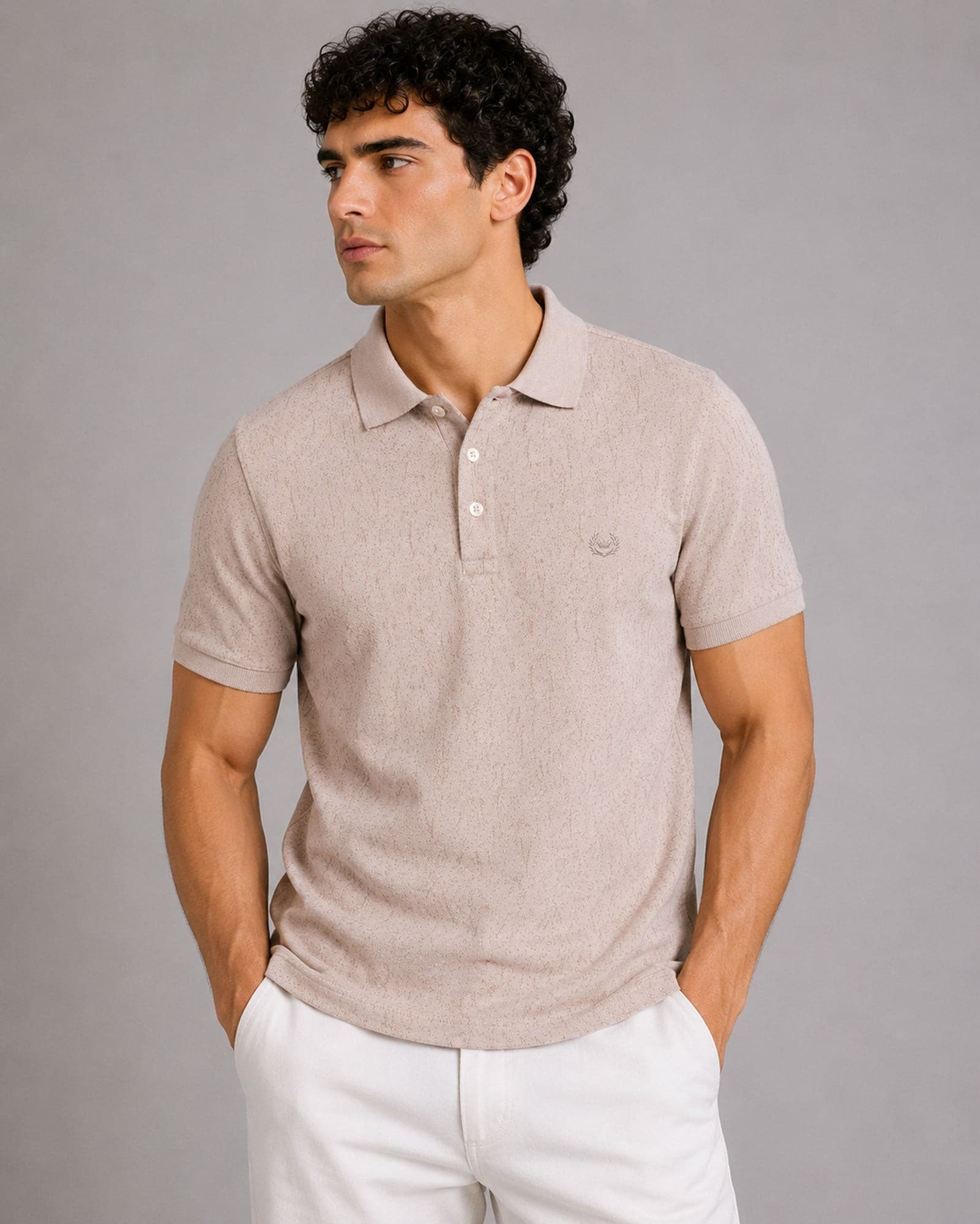 Persien Cream Cotton Textured Polo T-Shirt