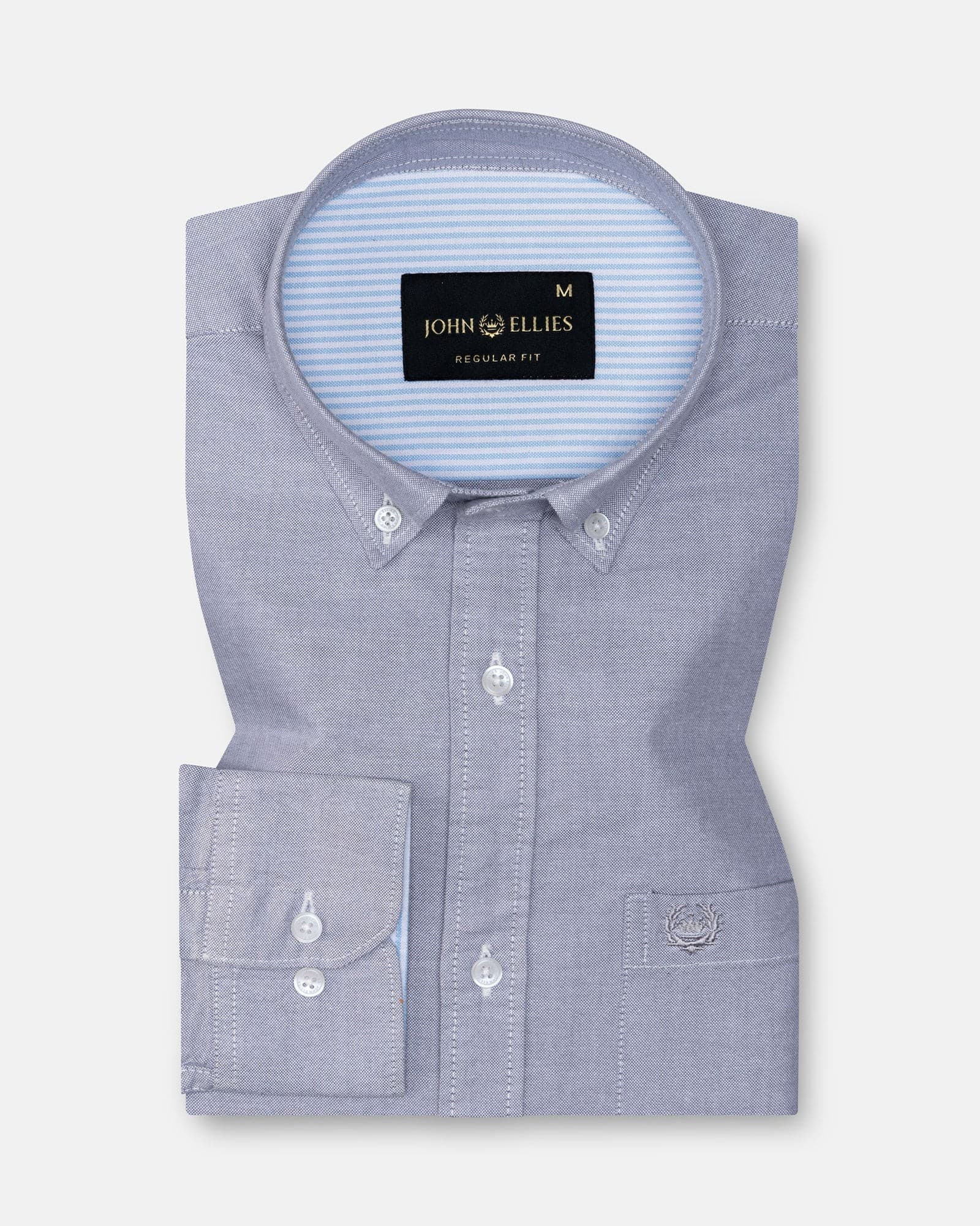 Hicker Silver Button Down Plain Oxford Cotton Shirt