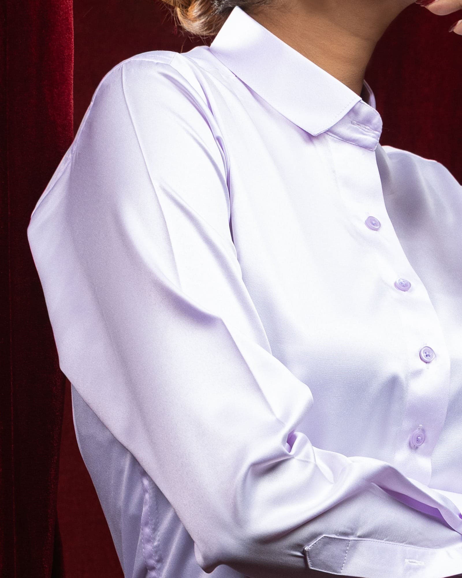 Silhouette Lavender Plain Satin Women Shirt