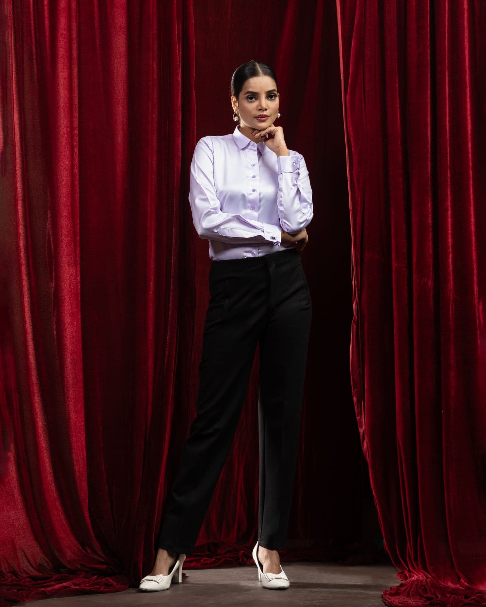 Silhouette Lavender Plain Satin Women Shirt