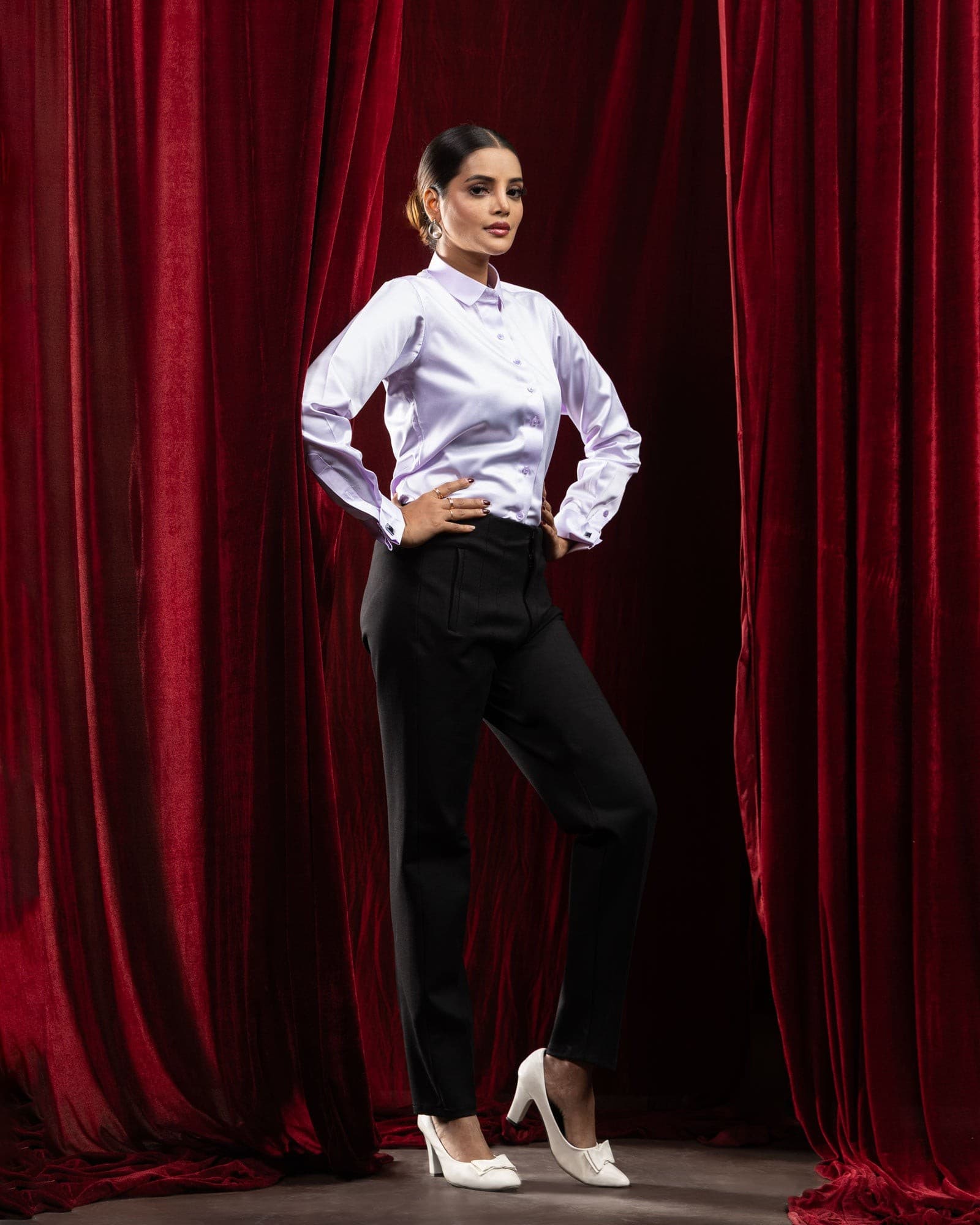 Silhouette Lavender Plain Satin Women Shirt