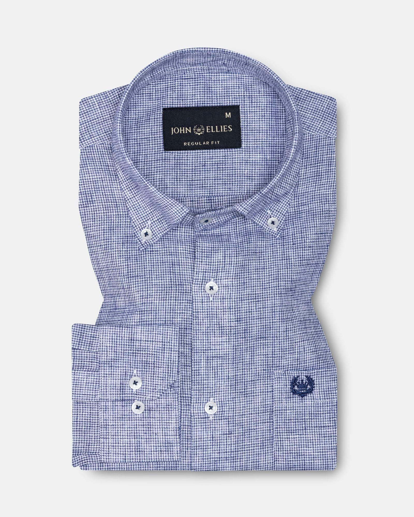 Isaac Navy Blue Check Button Down Linen Shirt